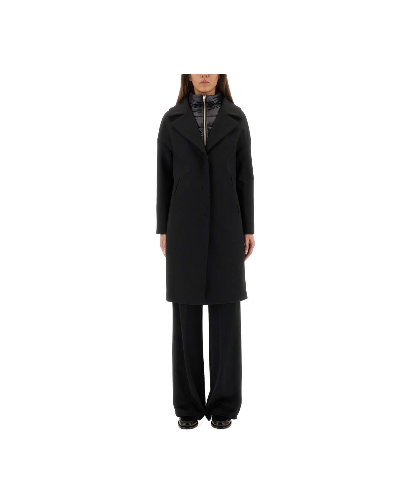 Herno Wool Coat With Technical Bib - BLACK