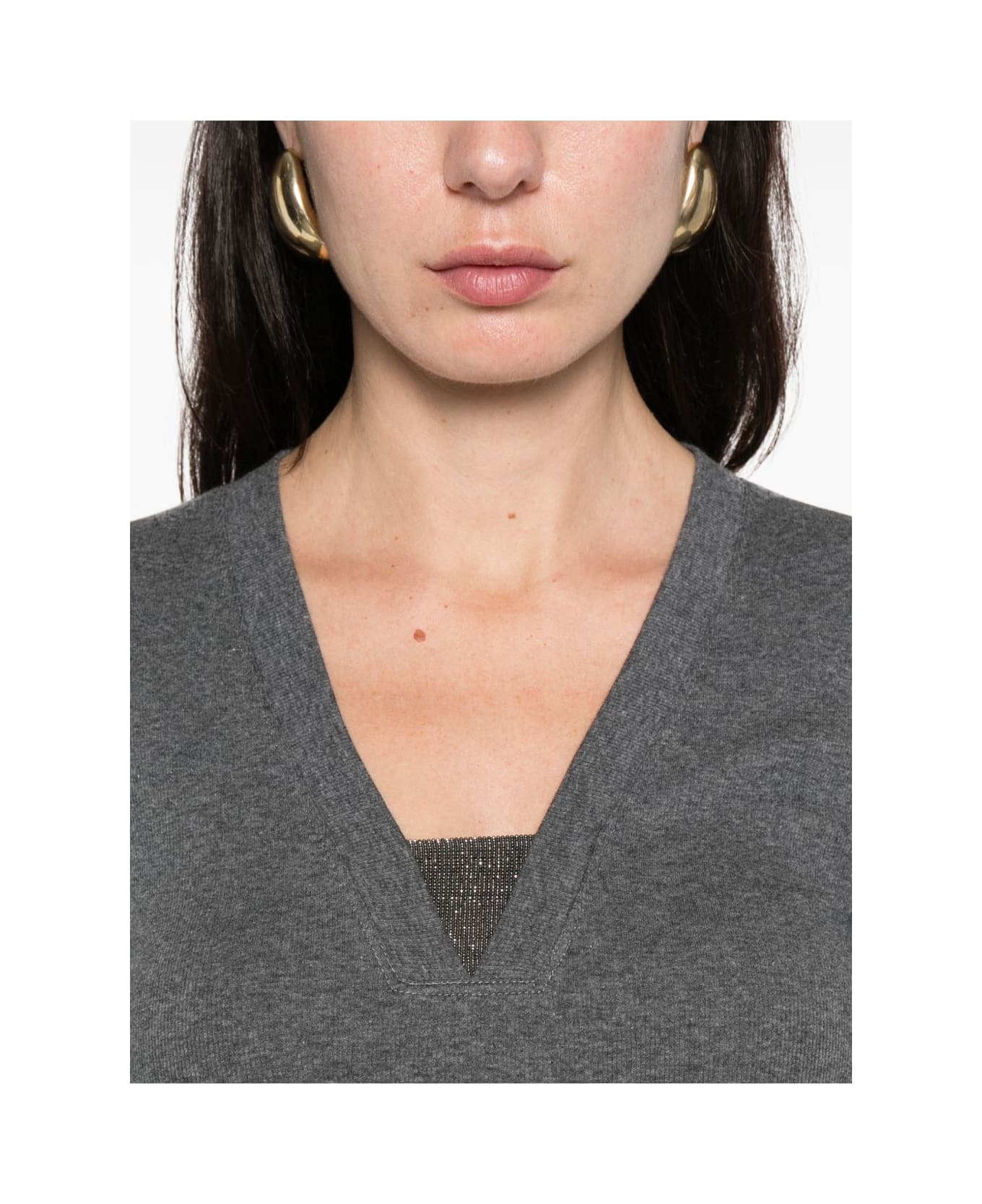 Brunello Cucinelli Cotton V-necked Sweater - Grey