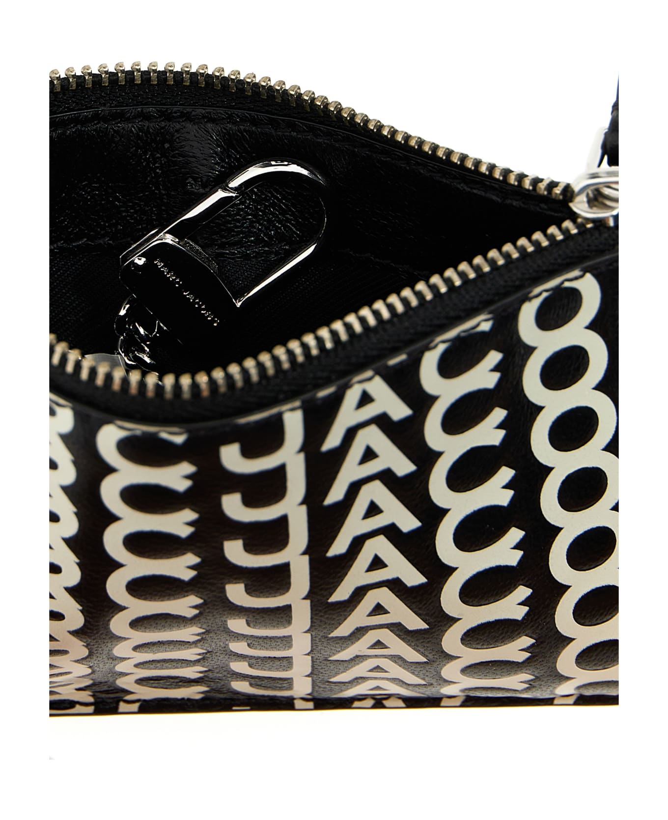 Marc Jacobs The Monogram Leather Top Zip Wristlet - White/Black 財布