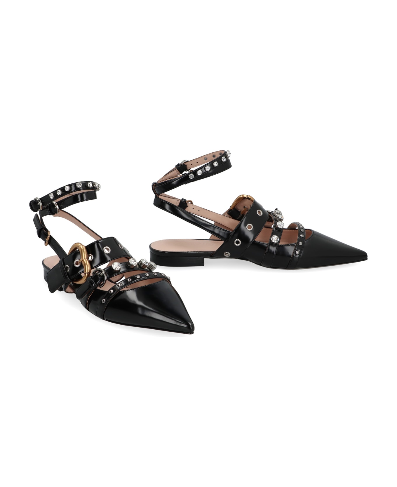 Pinko Slingback With Studs And Multi Straps In Leather - black