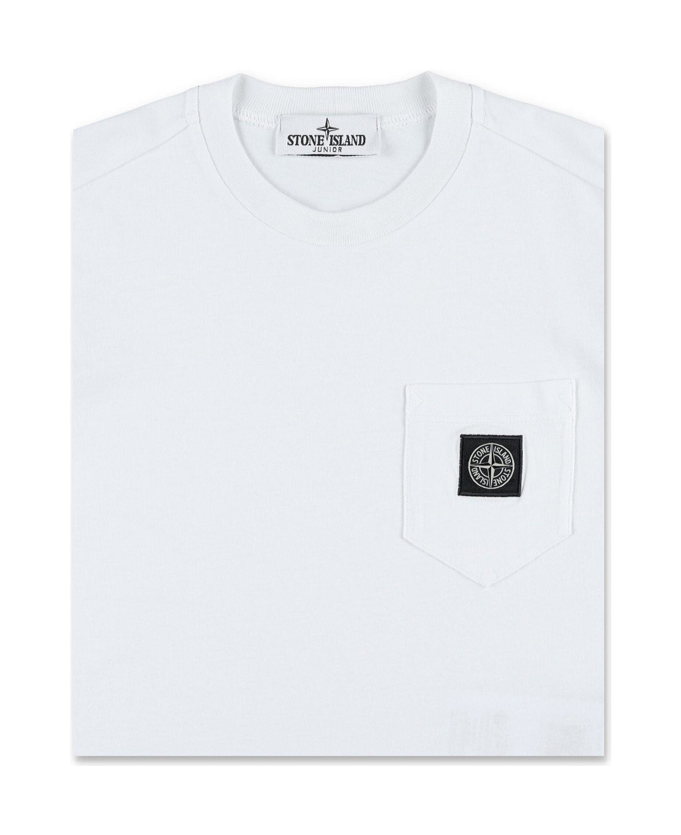 Stone Island Junior Logo Patch Crewneck T-shirt - White
