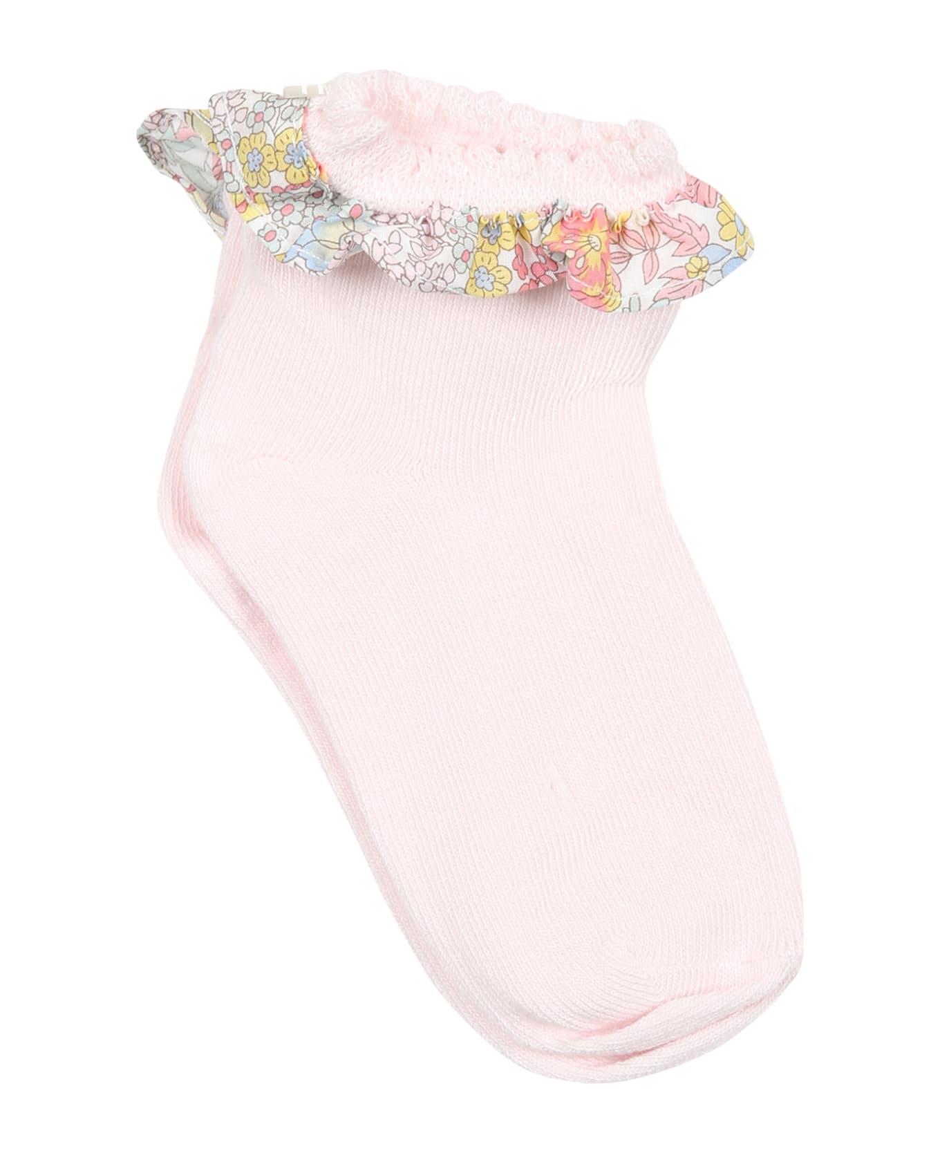 Tartine et Chocolat Pink Socks For Baby Girls With Liberty Fabric - Pink