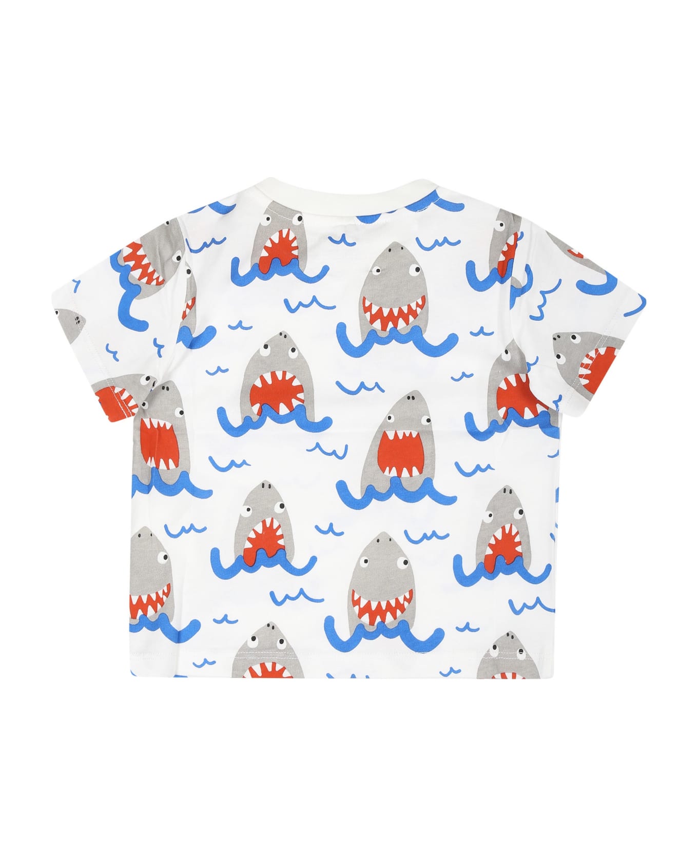 Stella McCartney Kids White T-shirt For Baby Boy With Shark Print - White Tシャツ＆ポロシャツ