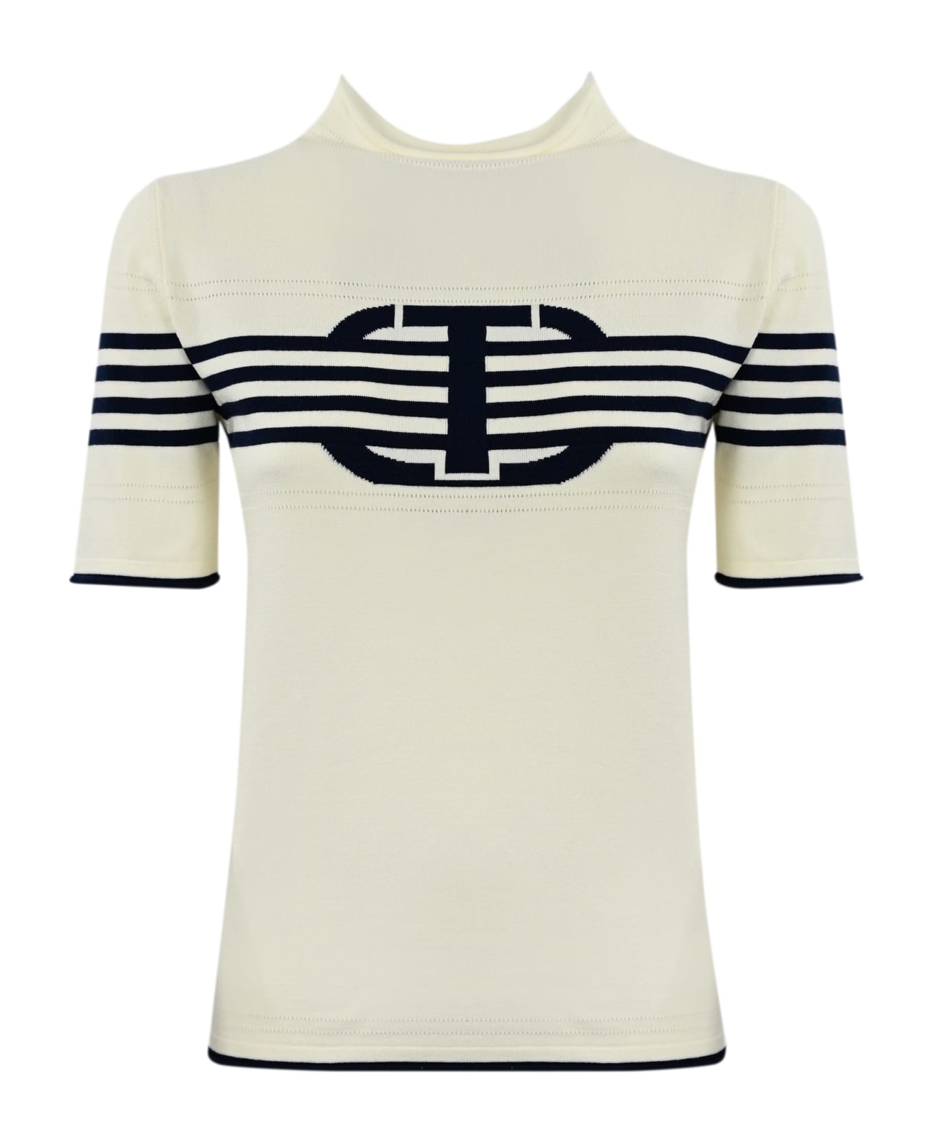 TwinSet T-shirt With High Neck And Logo - Yellow Cream Tシャツ