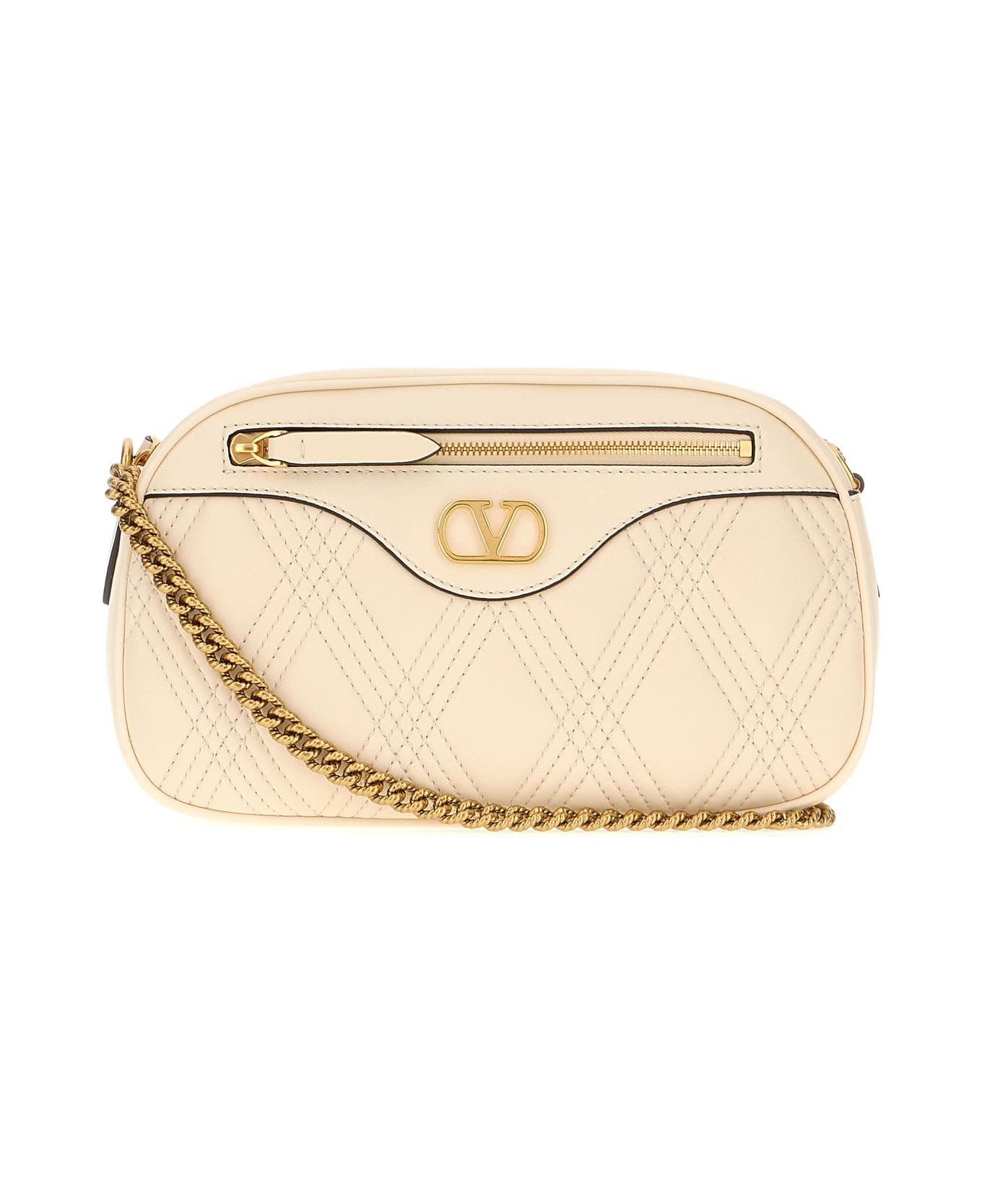 Valentino Garavani Ivory Nappa Leather Quiltie 67 Crossbody Bag - White
