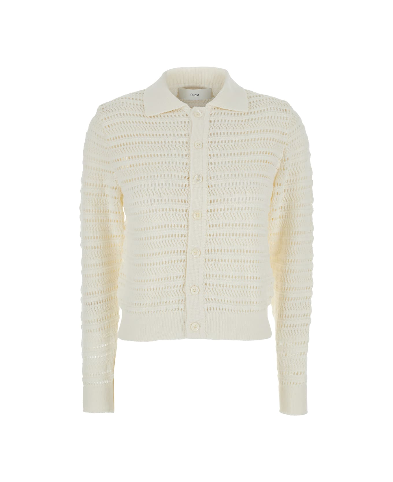Dunst White Cardigan With Spread Collar In Cotton Woman - White