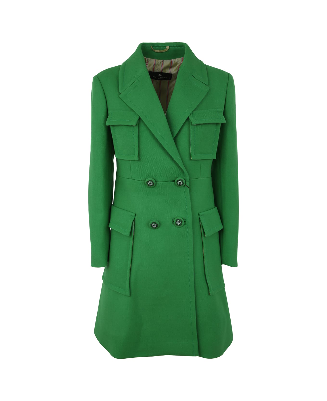 Etro Double Breasted Coat - Green