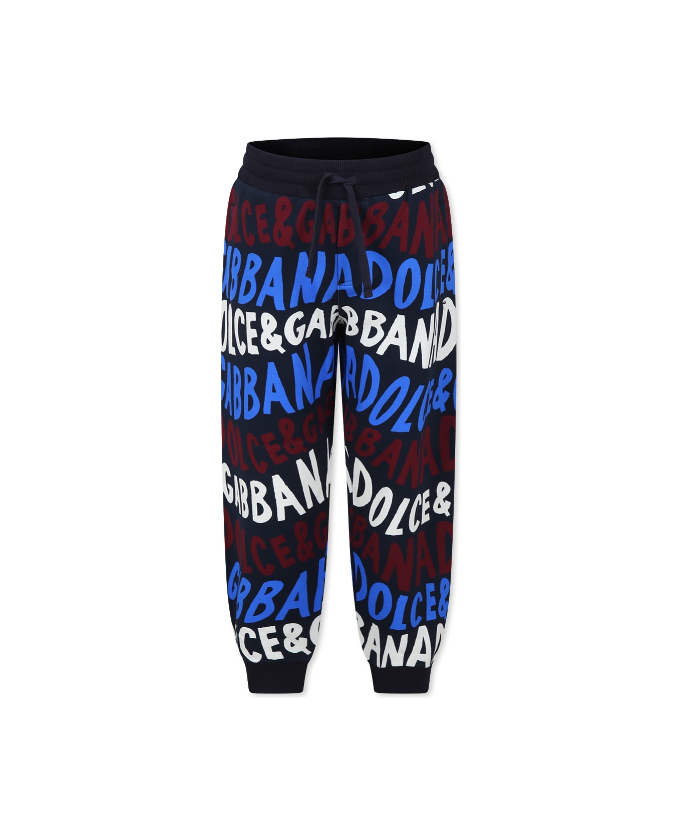 Dolce & Gabbana Blue Trousers For Boy With Logo - Multicolor