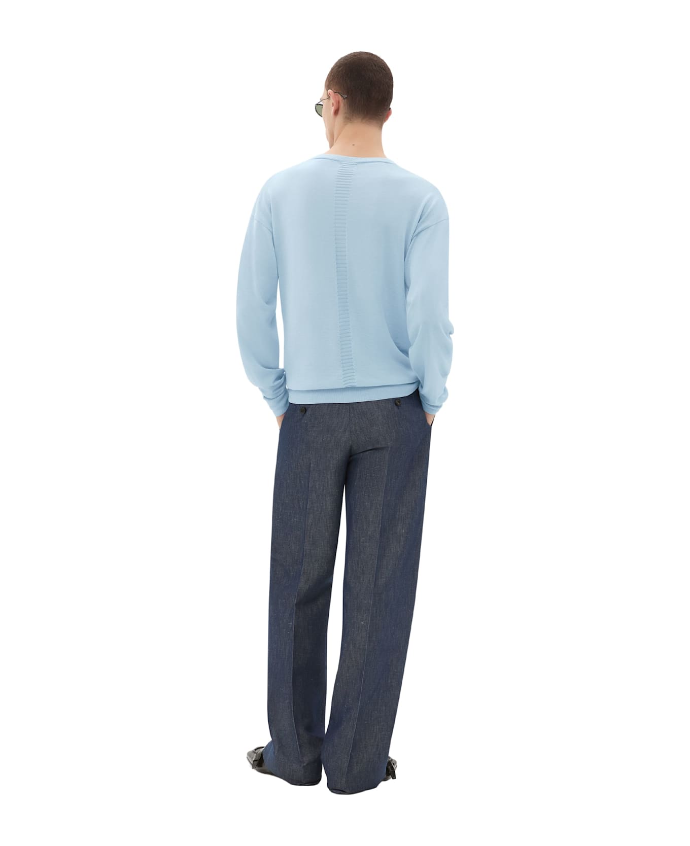 Ferrari Crew Neck Sweater In Cashmere And Silk - Clear Blue