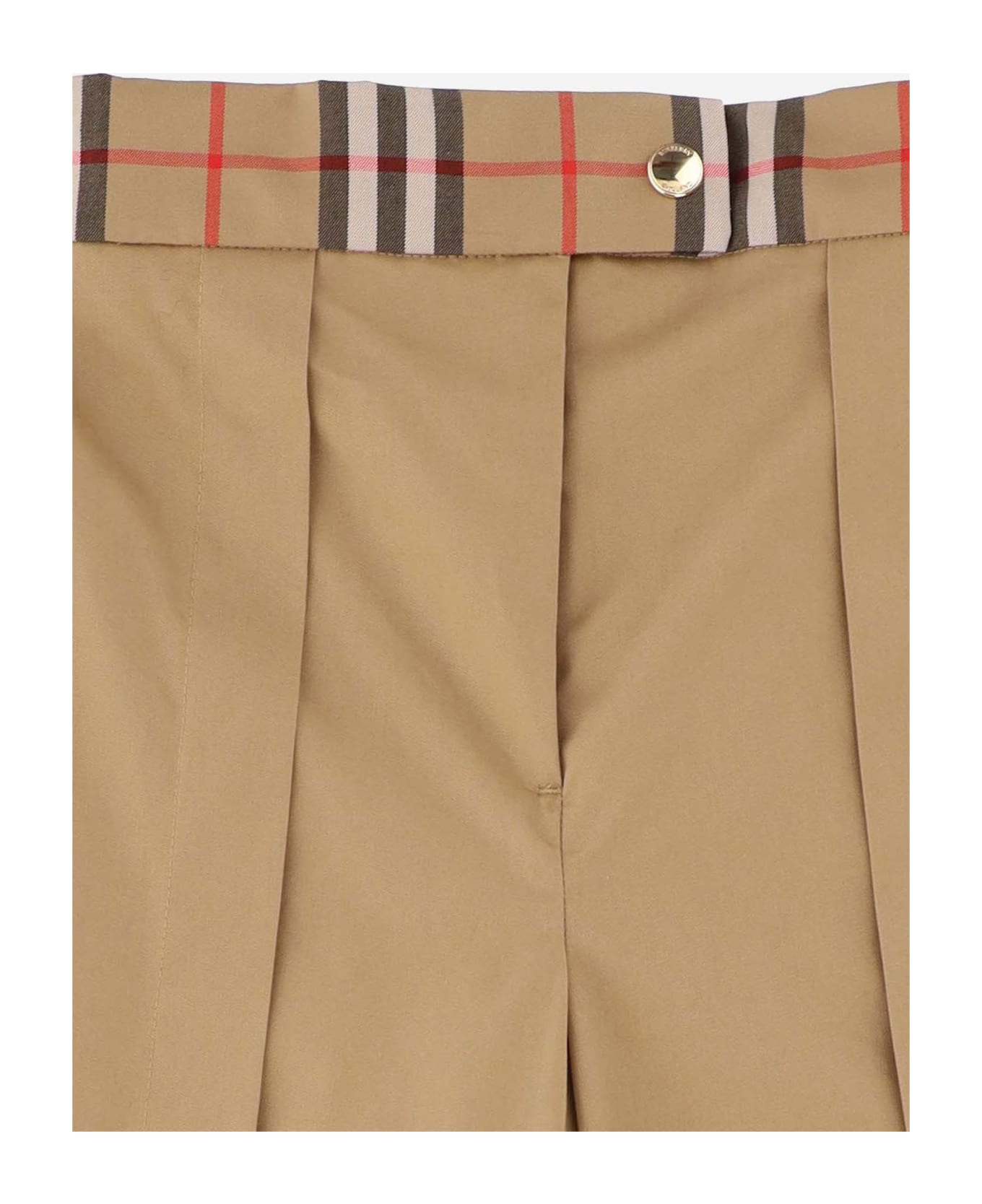 Burberry Cotton Pants With Check Details - Beige