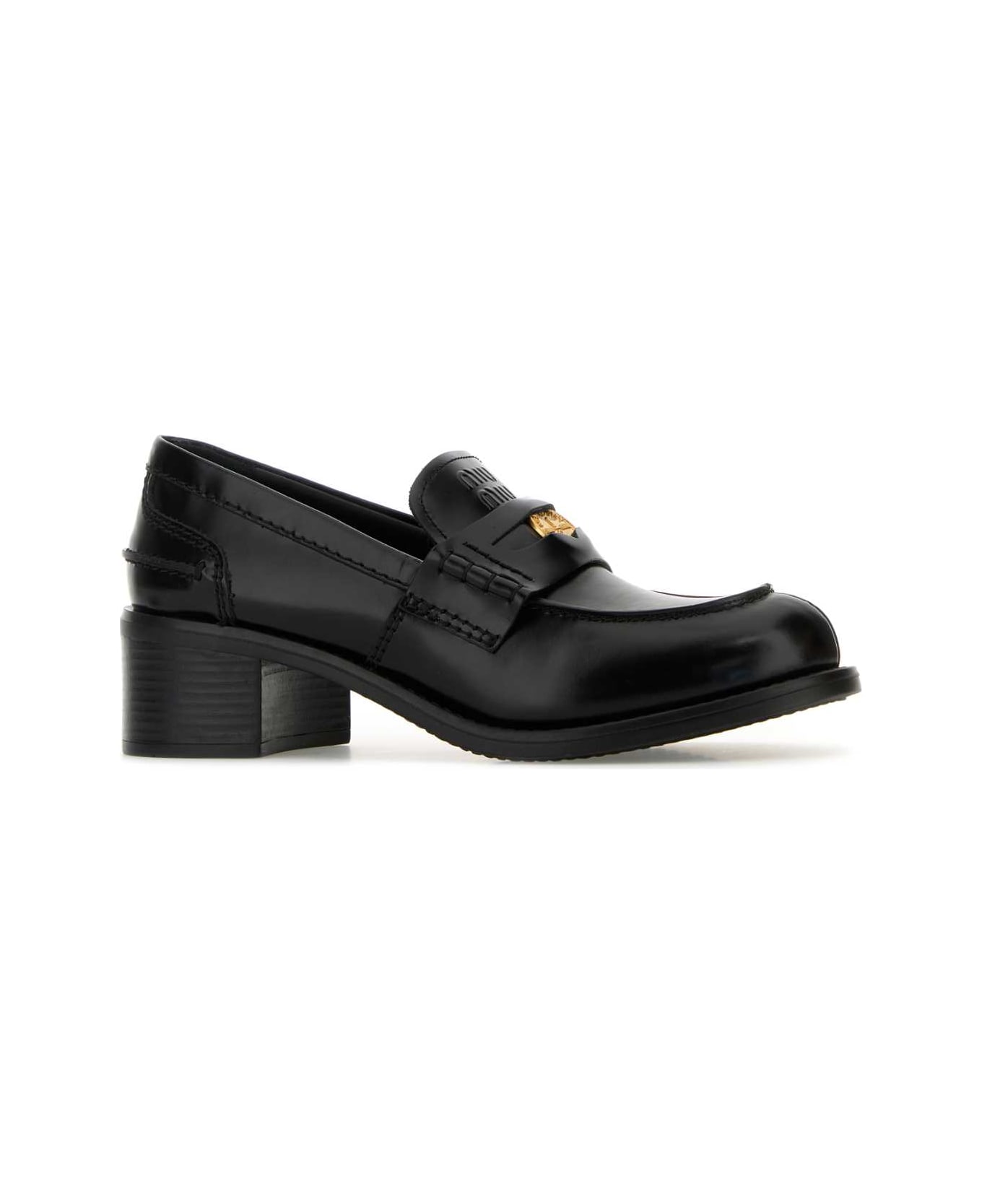 Miu Miu Black Leather Loafers - NERO