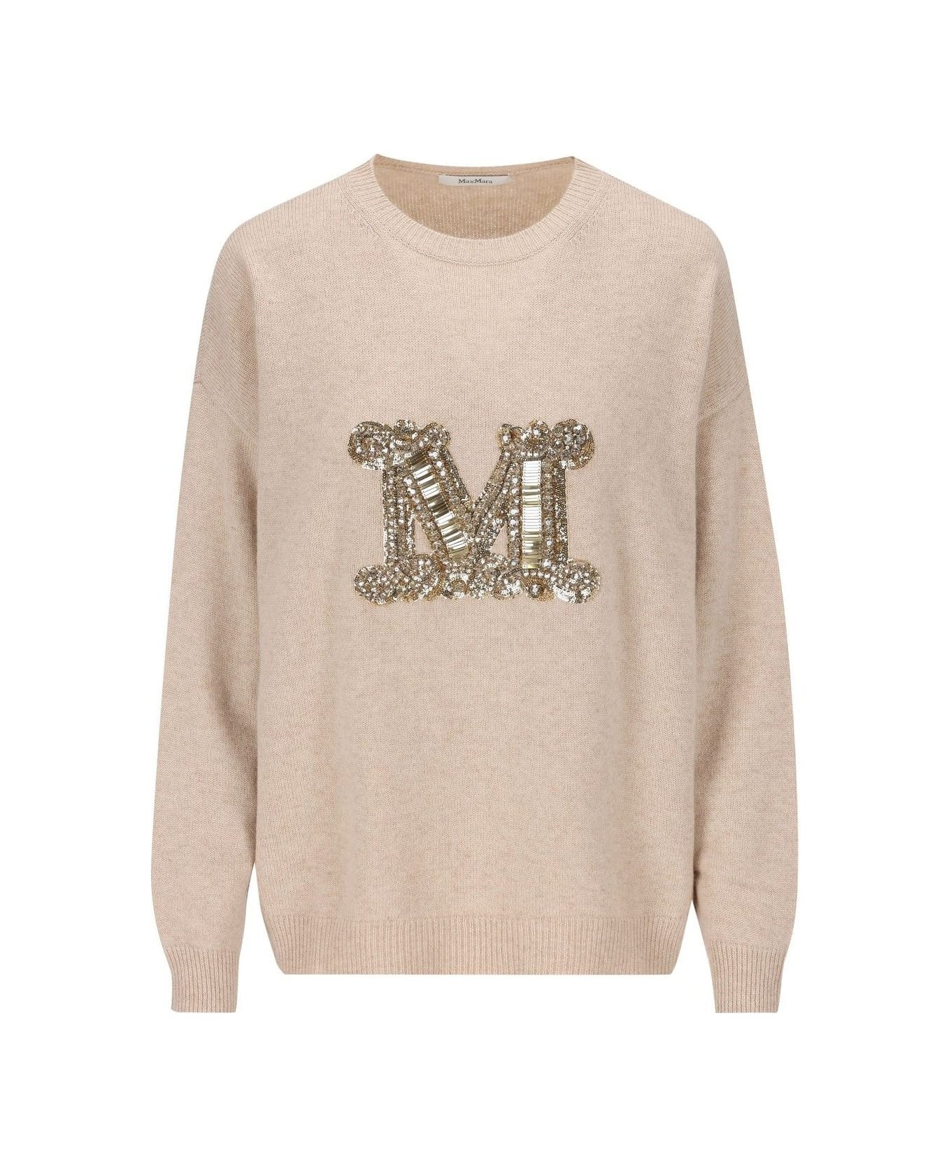 Max Mara Logo Embellished Knitted Jumper - Beige