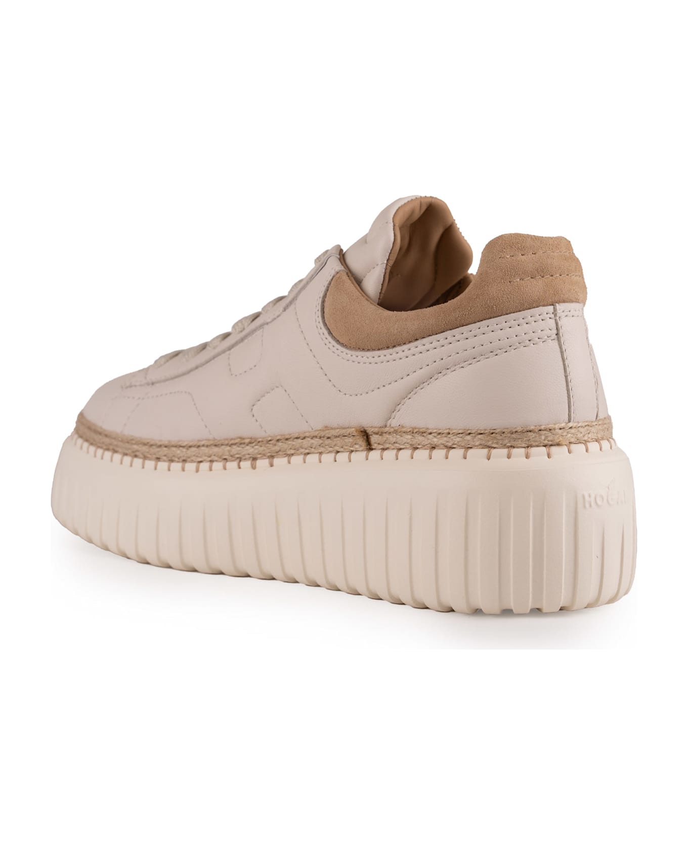 Hogan H-stripes Sneakers In Leather - Avorio/marrone