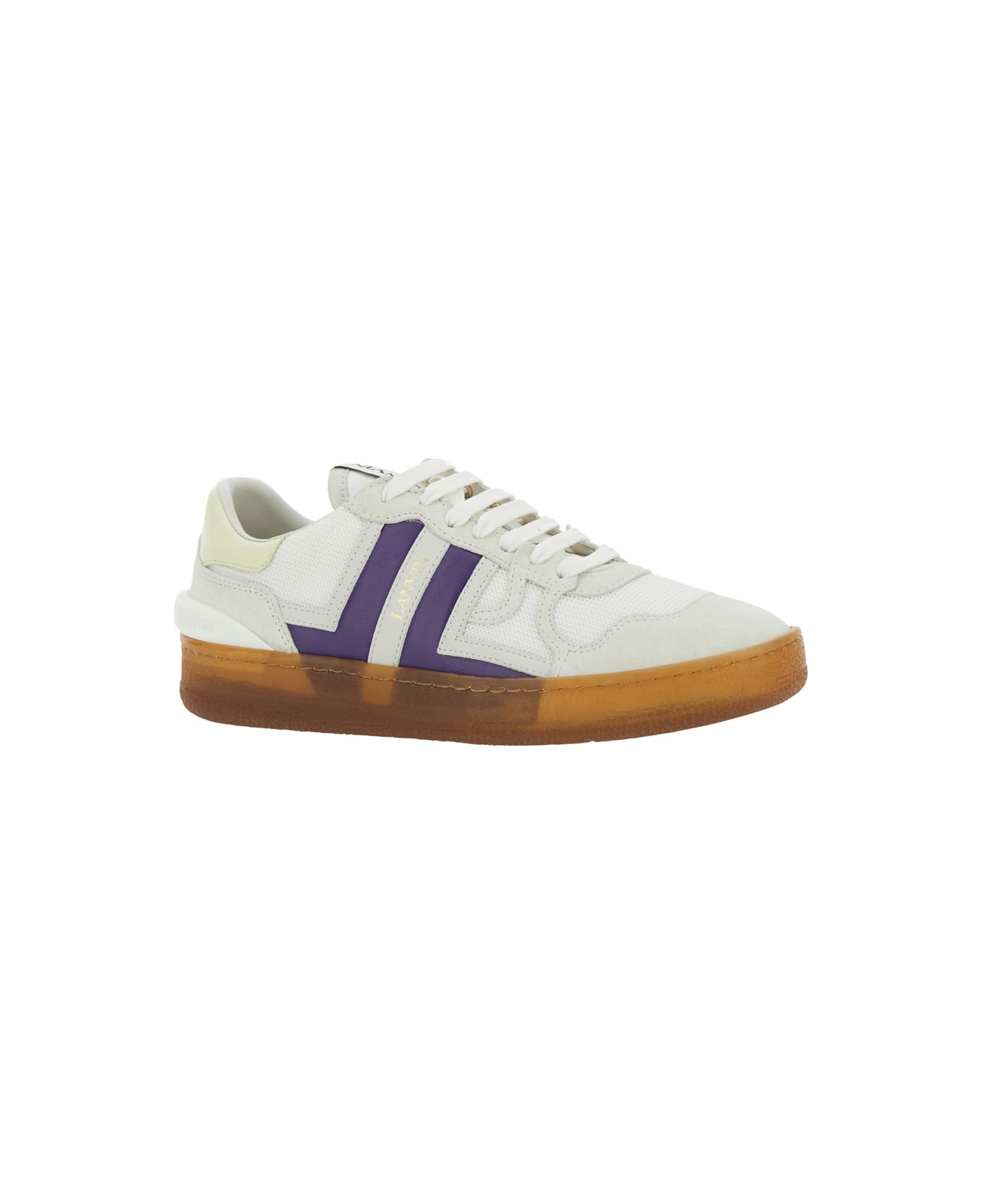 Lanvin 
clay
 White Sneaker With Mesh Inserts And Side Striped Detail In Leather Unisex - White