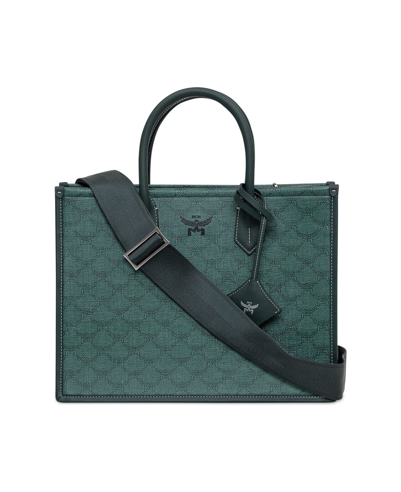 MCM Himmel Logo Detailed Medium Tote Bag - GREEN