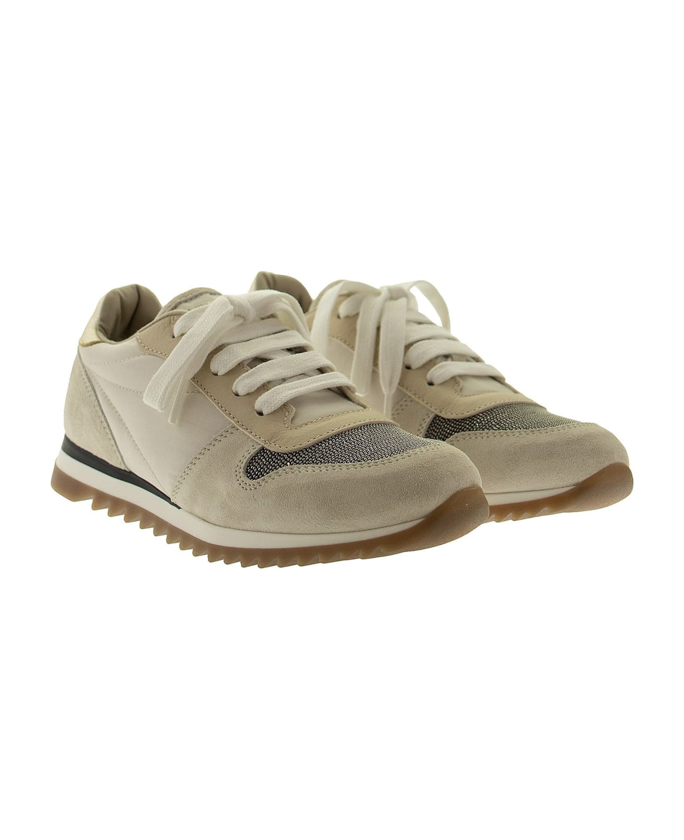 Brunello Cucinelli Suede And Rip-stop Runners With Monili - Light Grey シューズ