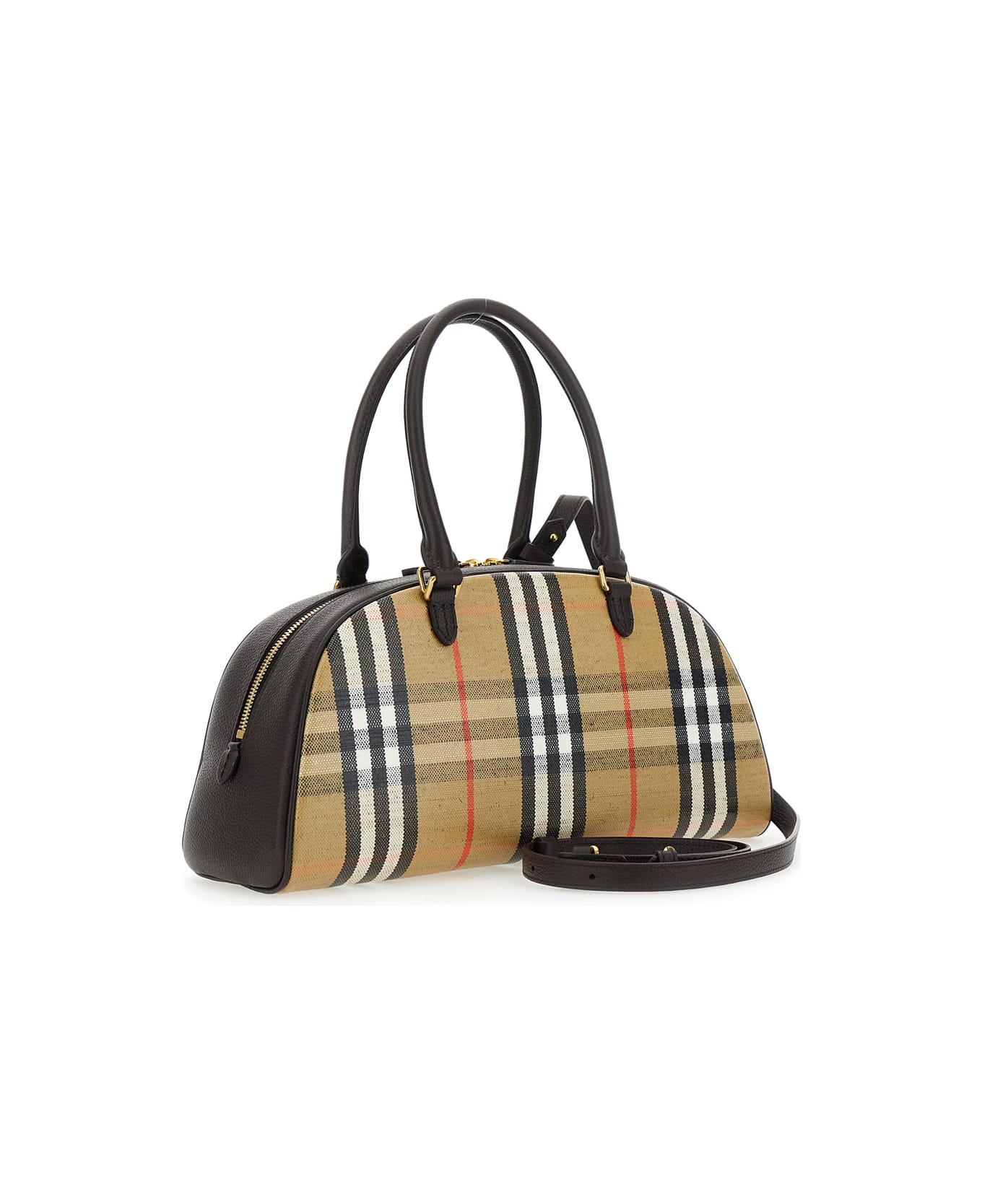 Burberry 
highland
 Beige Handbag With Ekd Patch On The Front And All-over Check Motif In Cotton Blend Woman - Beige