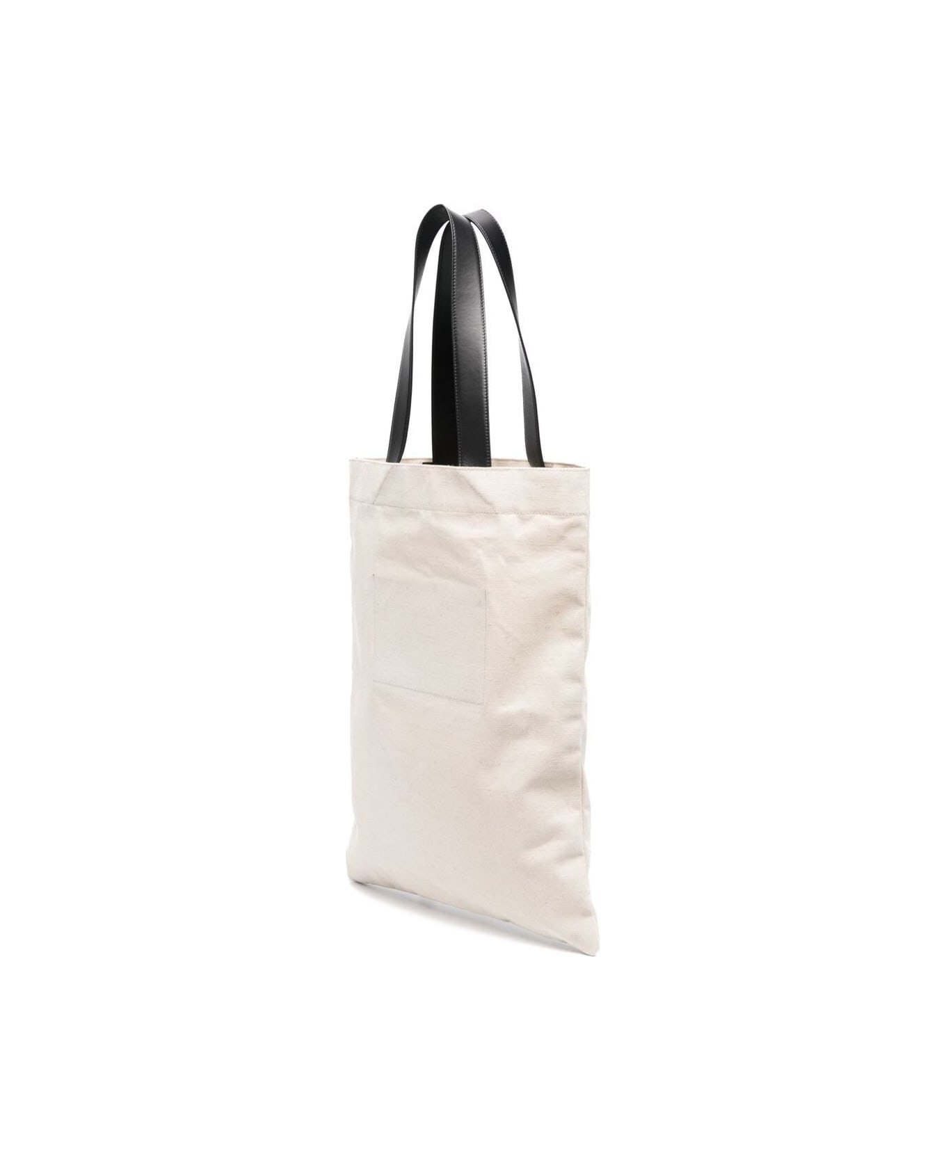 Jil Sander White Tote Bag With Logo Print In Canvas Woman - Beige トートバッグ