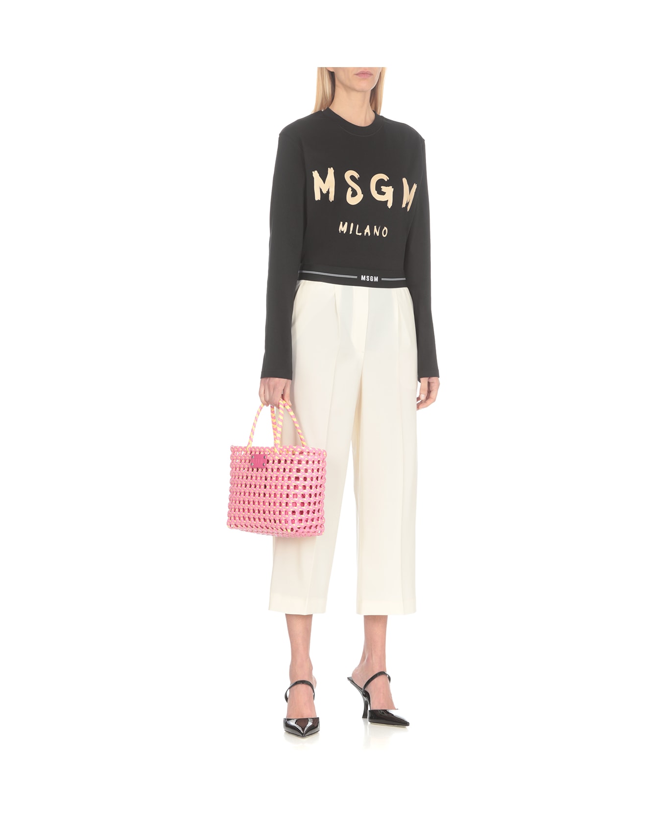 MSGM Logo Printed Long-sleeved T-shirt - Black