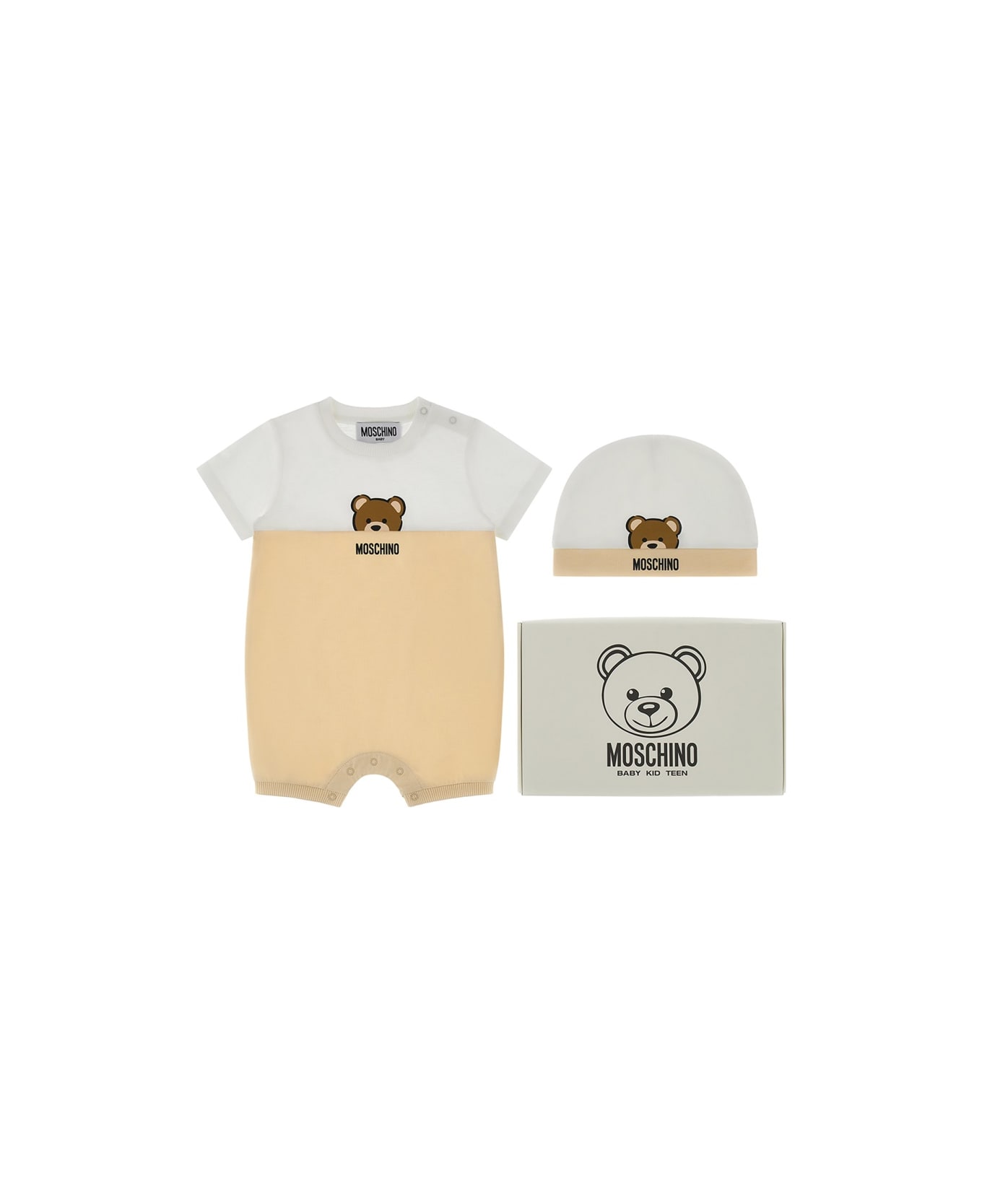 Moschino Bodysuit Set With Gag And Hat - BEIGE
