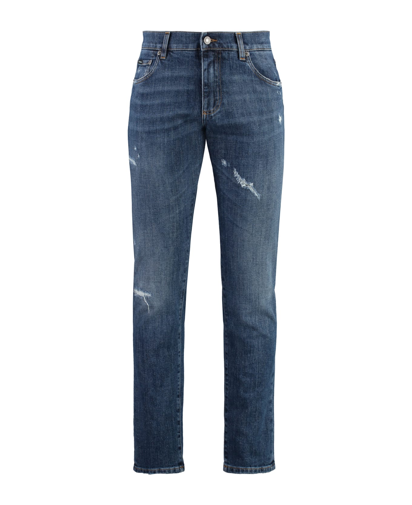 Dolce & Gabbana Five-pocket Jeans With Logo Plaque - Denim