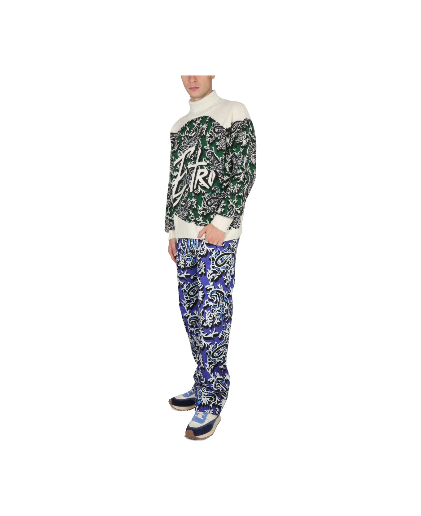 Etro Jersey With Logo And Paisley Print - GREEN ニットウェア