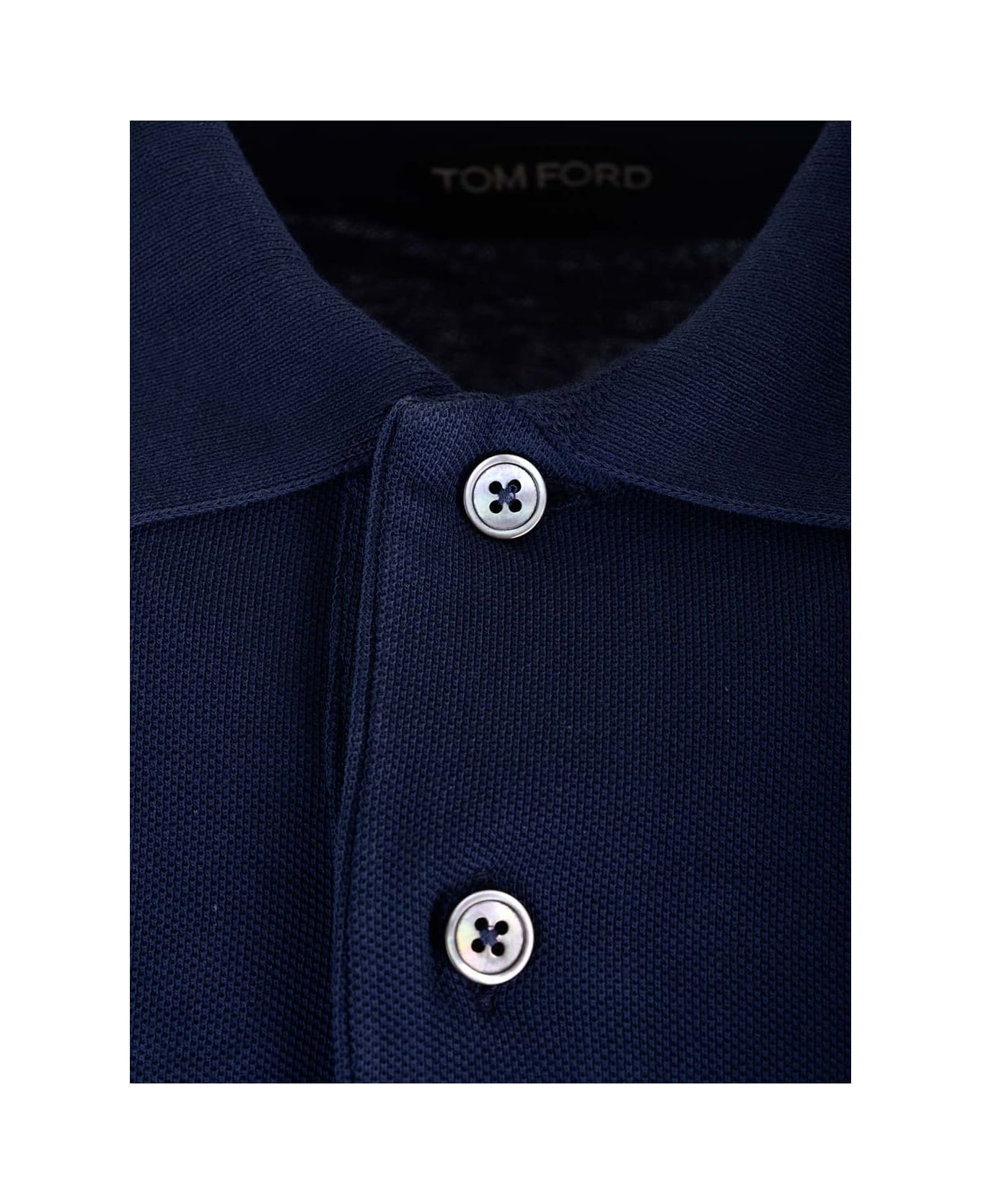 Tom Ford Navy Blue Cotton Polo Shirt - BLUE