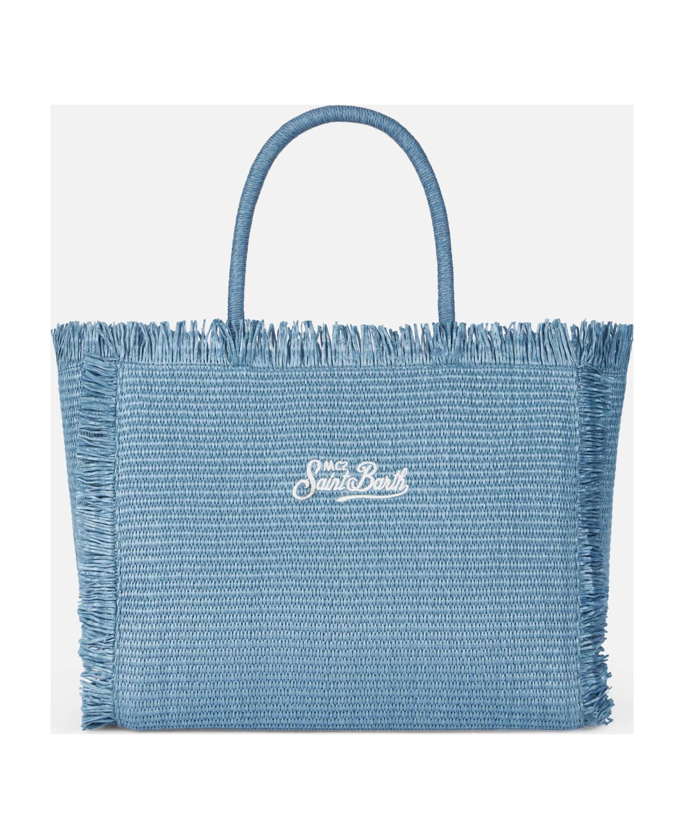トートバッグ MC2 Saint Barth VANITY MINI VOLANT - Denim handbag Mini Vanity Volant bag in denim with flower embroidery – MC2