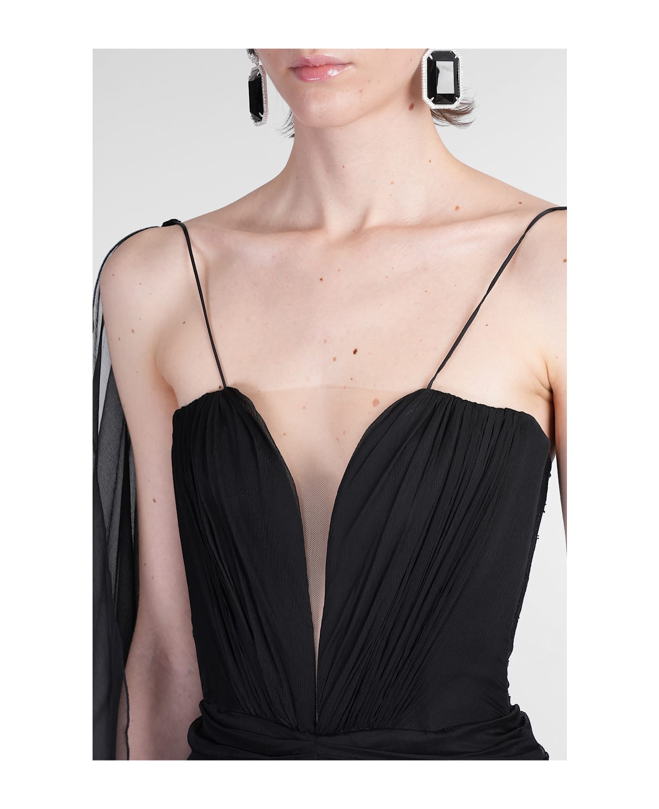 Rhea Costa Dream Long Dress In Black Silk - black