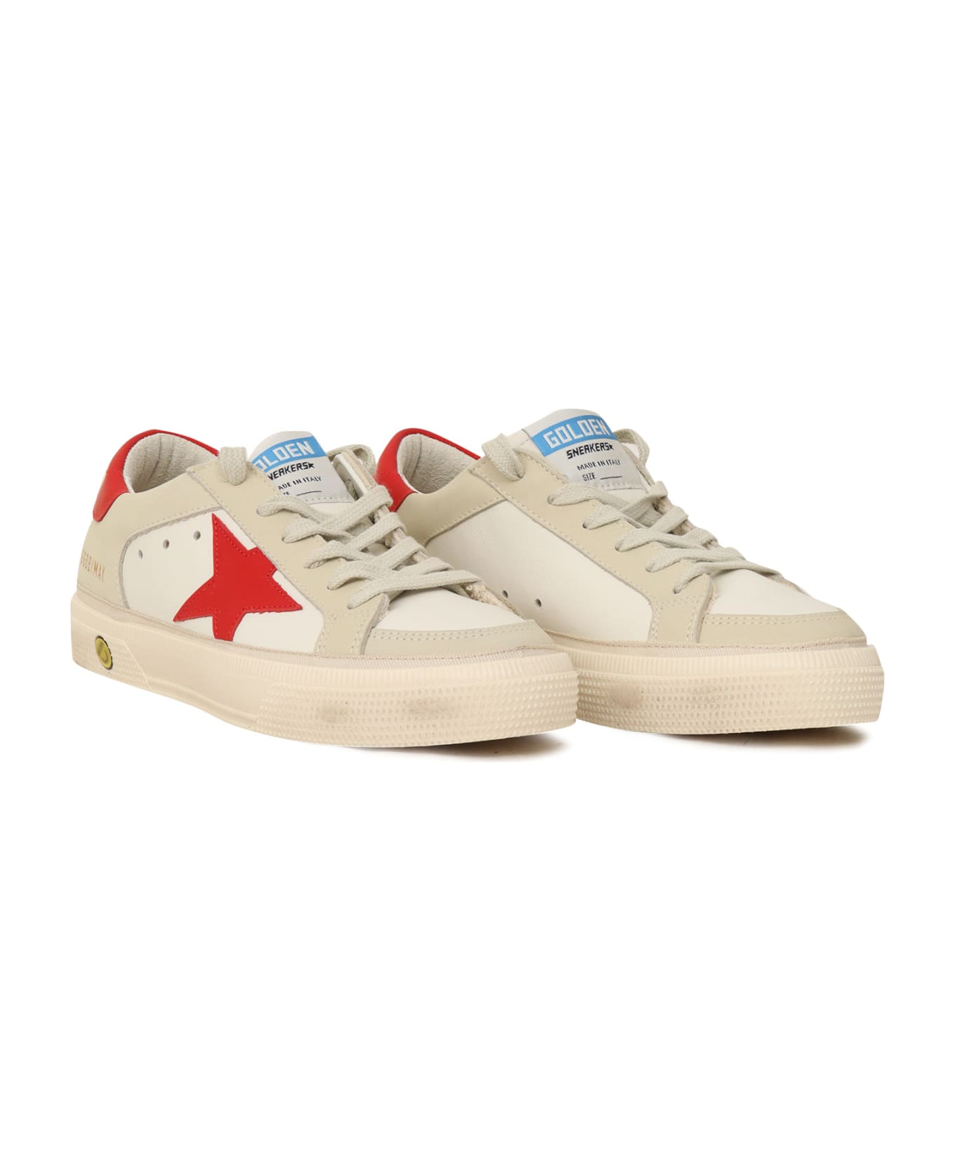 Golden Goose May Leather And Nabuk Upper Leather Star And Heel - WHITE