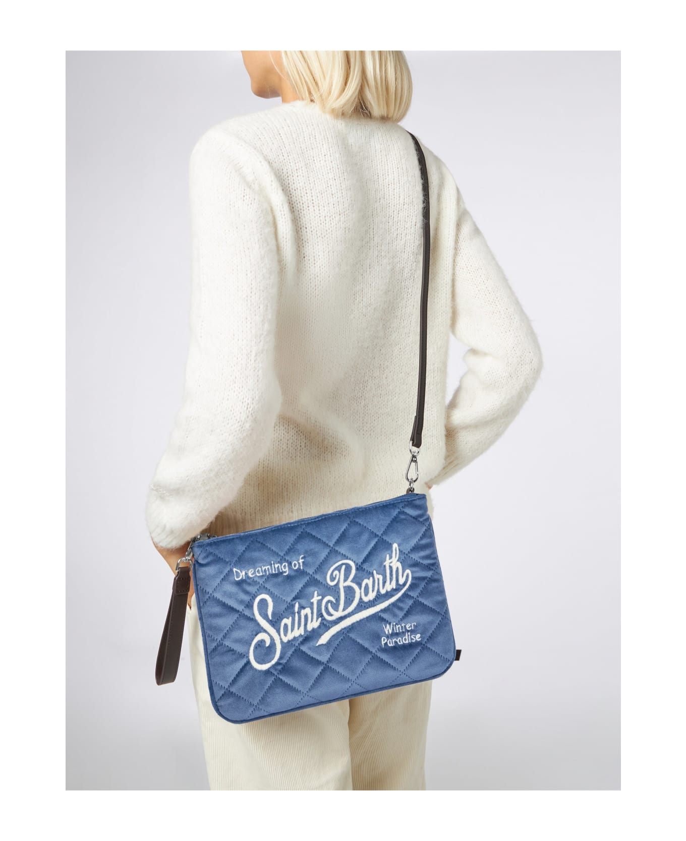 MC2 Saint Barth Light Blue Velvet Quilt Cross-body Pouch Bag Parisienne - SKY