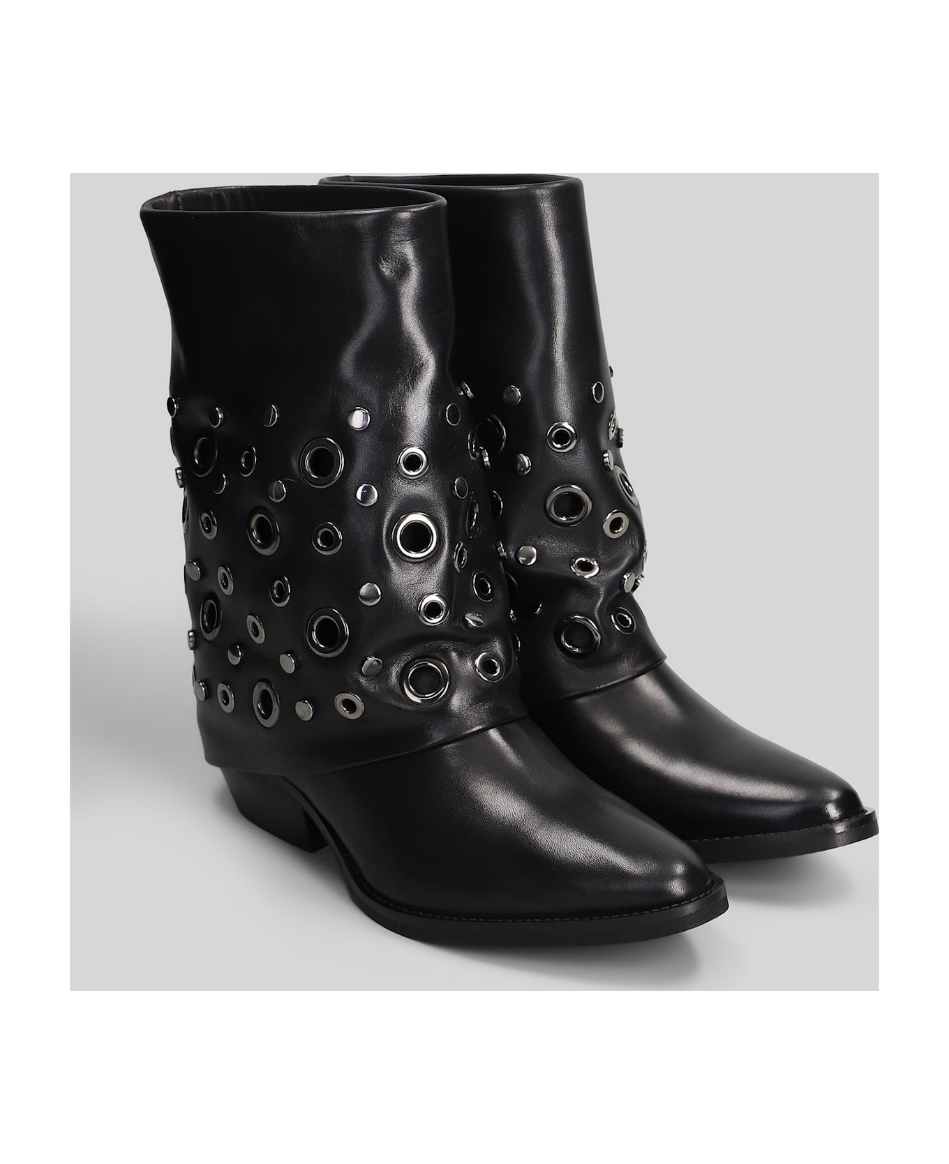 Julie Dee Texan Ankle Boots In Black Leather - black
