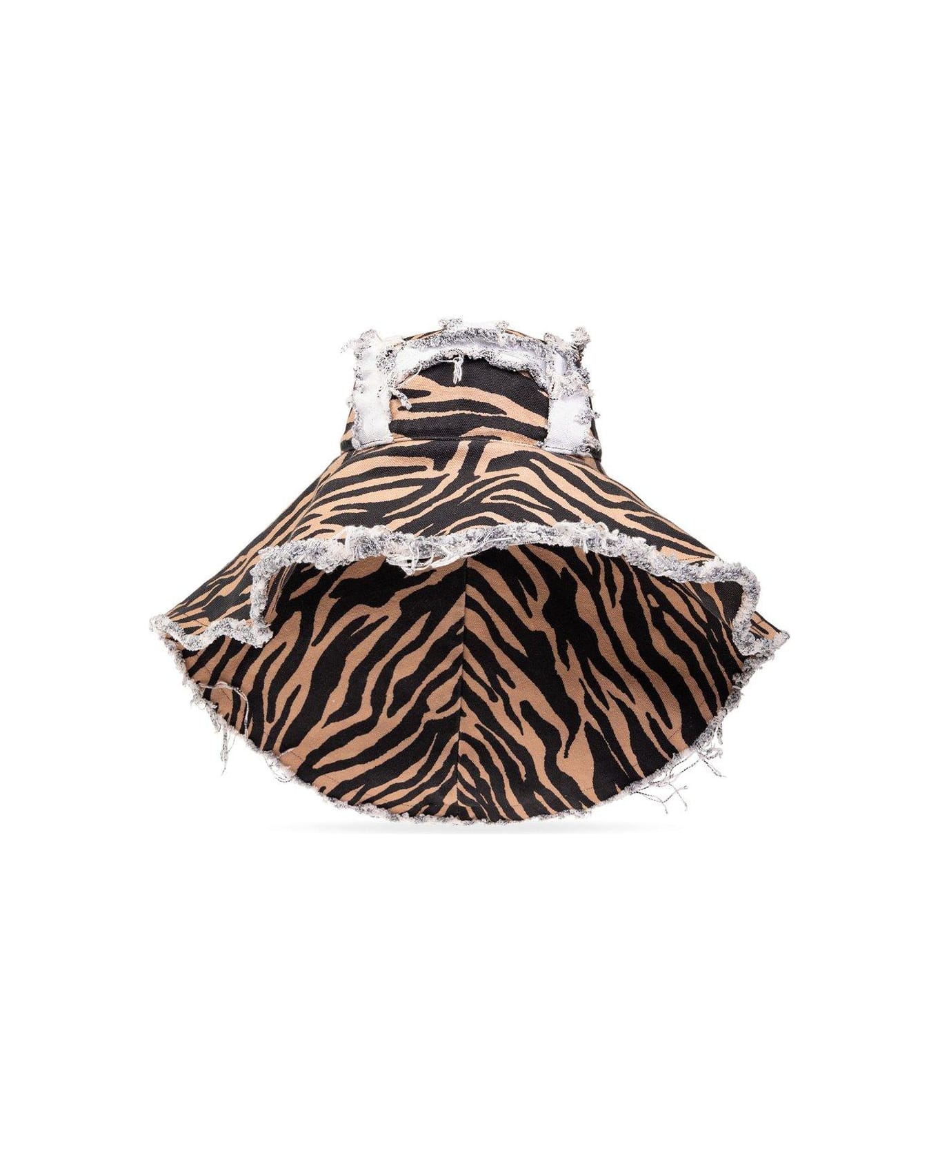 The Attico Zebra Printed Fringed Sun Hat - MultiColour