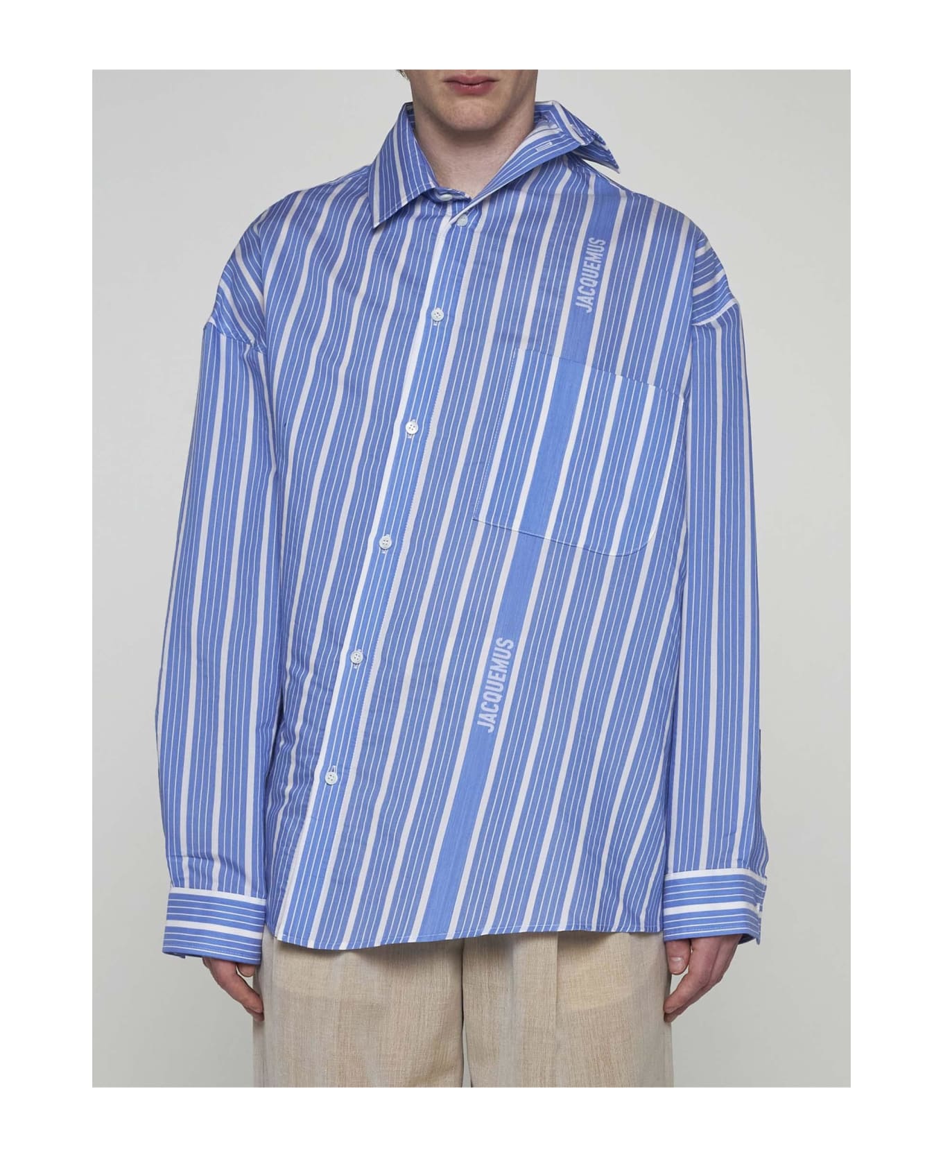 Jacquemus Cuadro Striped Silk-blend Shirt - BLUE/WHITE シャツ