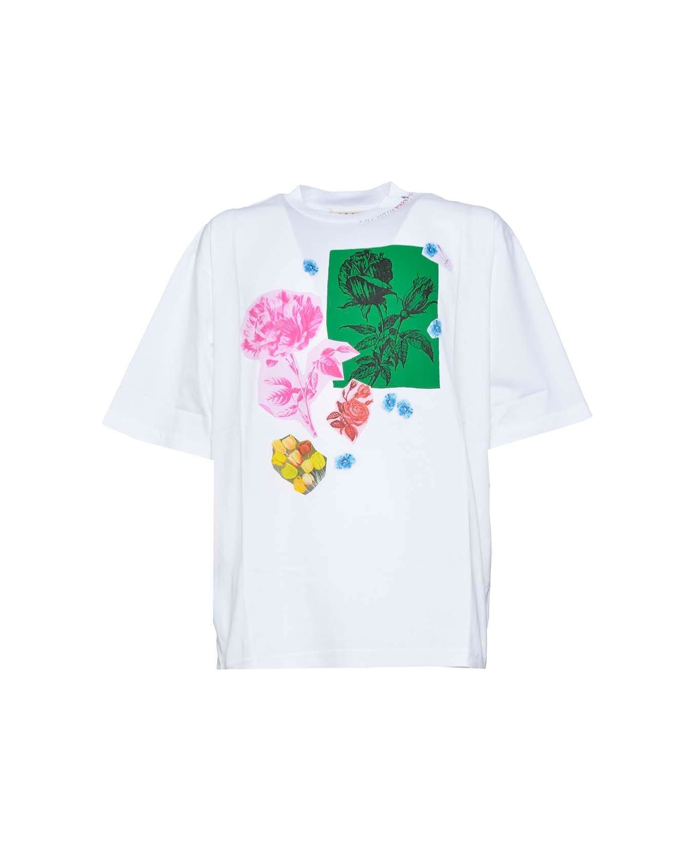 Marni Floral Printed Crewneck T-shirt - Bianco
