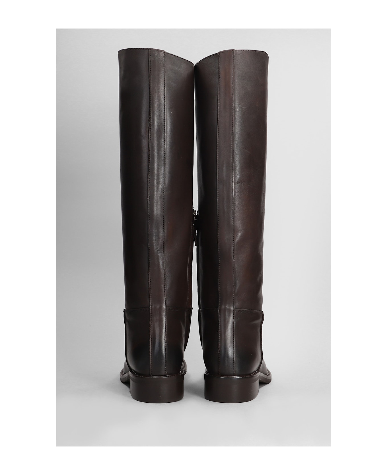 Julie Dee Low Heels Boots In Dark Brown Leather - dark brown