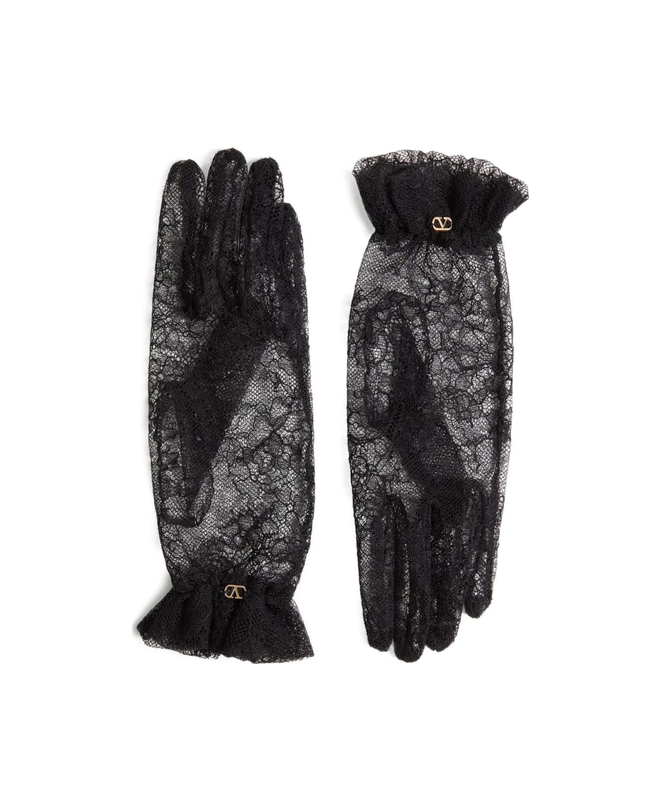 Valentino Garavani Vlogo Lace Gloves - Black