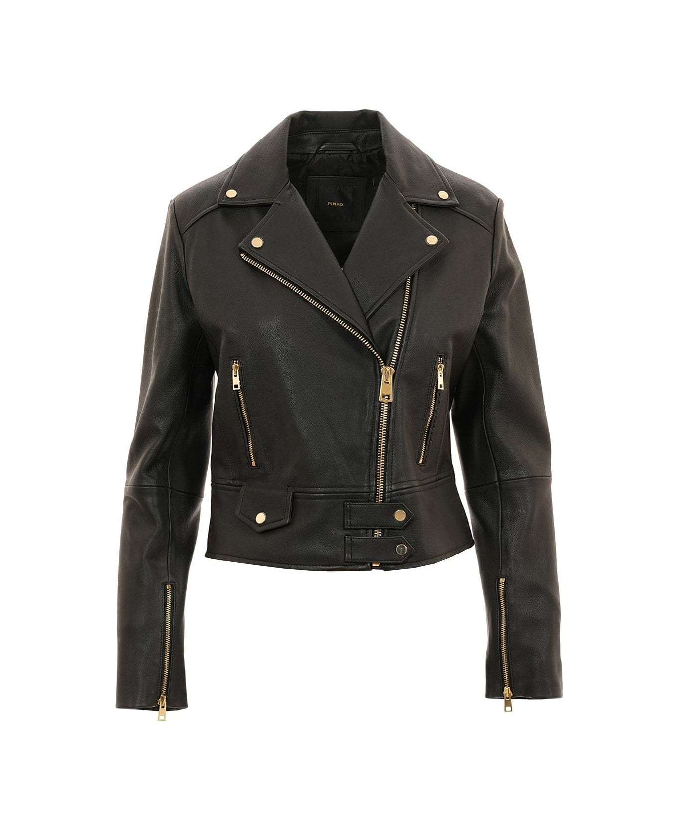 Pinko Sensibile Biker Jacket In Leather - NERO LIMOUSINE (Black) レザージャケット