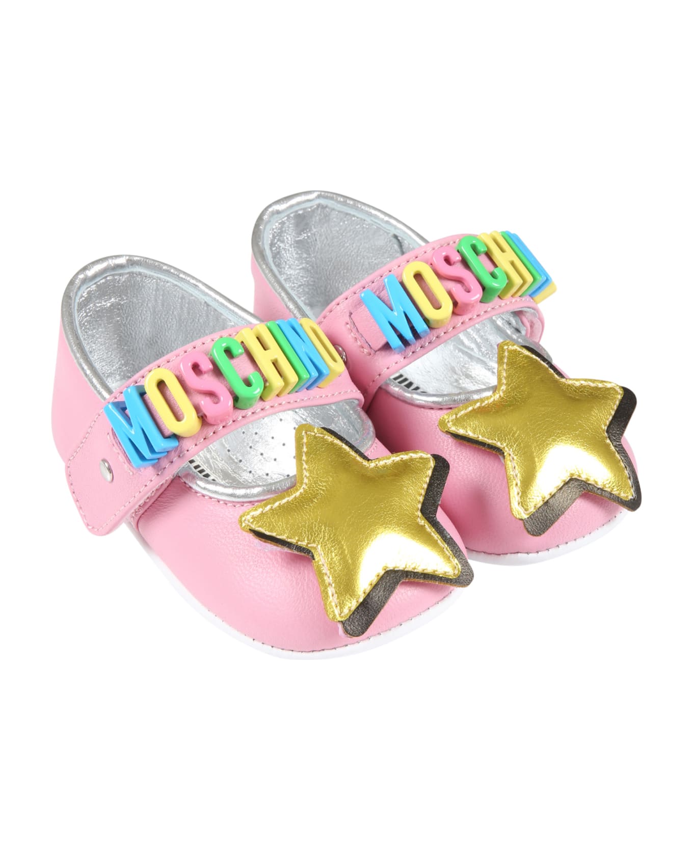 Moschino Pink Ballet-flats For Baby Girl With Logo And Star - Pink