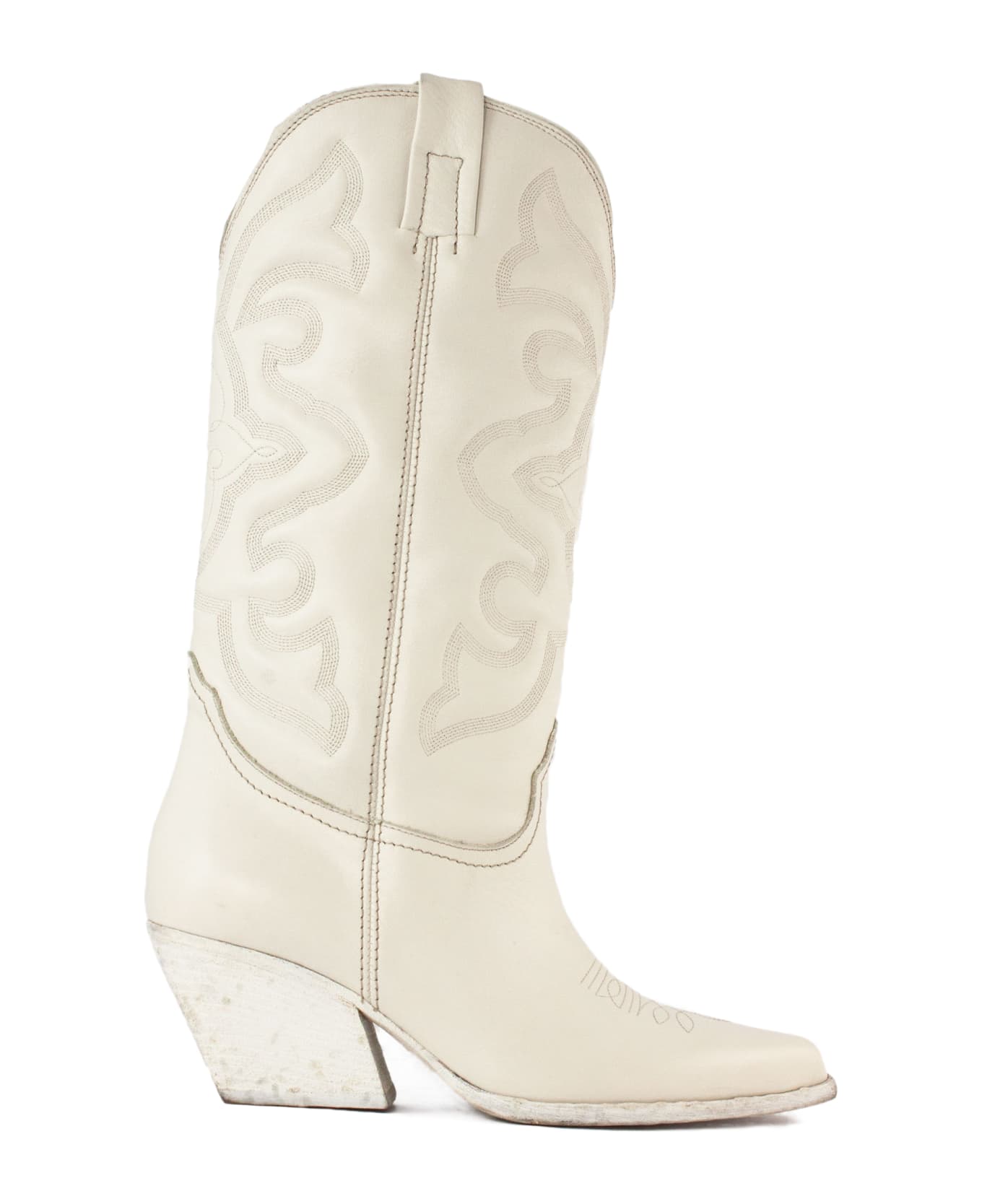 Elena Iachi White Leather Texan Boots - White