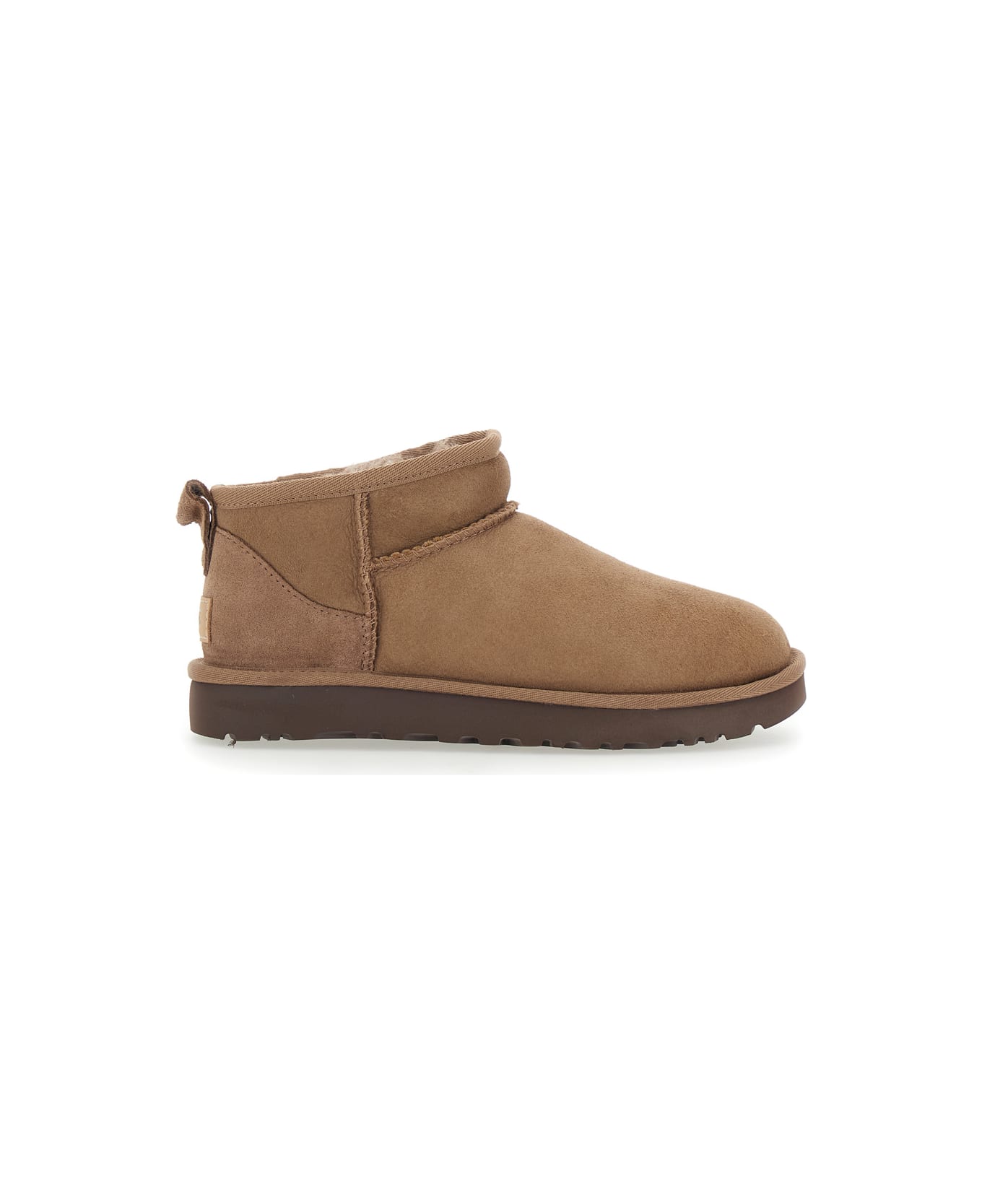 UGG 
ultra Mini
 Brown Ankle Boots With Logo On The Heel In Suede Woman - Brown