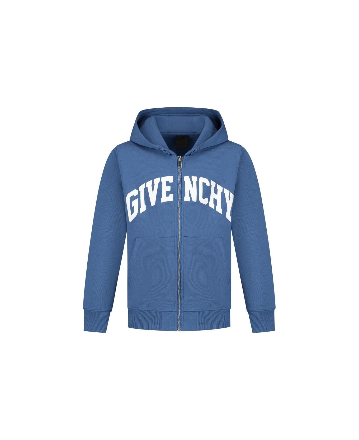 Givenchy Logo-printed Zip-up Drawstring Hoodie - A Blu