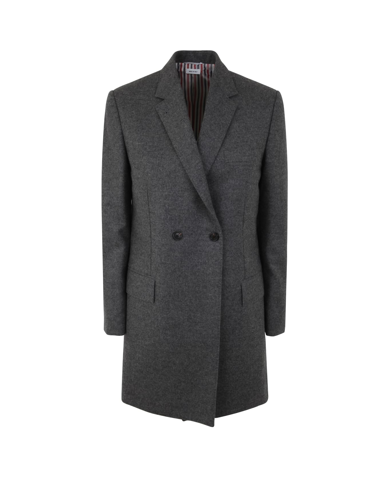 Thom Browne Elongated Long Sleeve Double Breasted Sportcoat In Wool Flannel - Med Grey