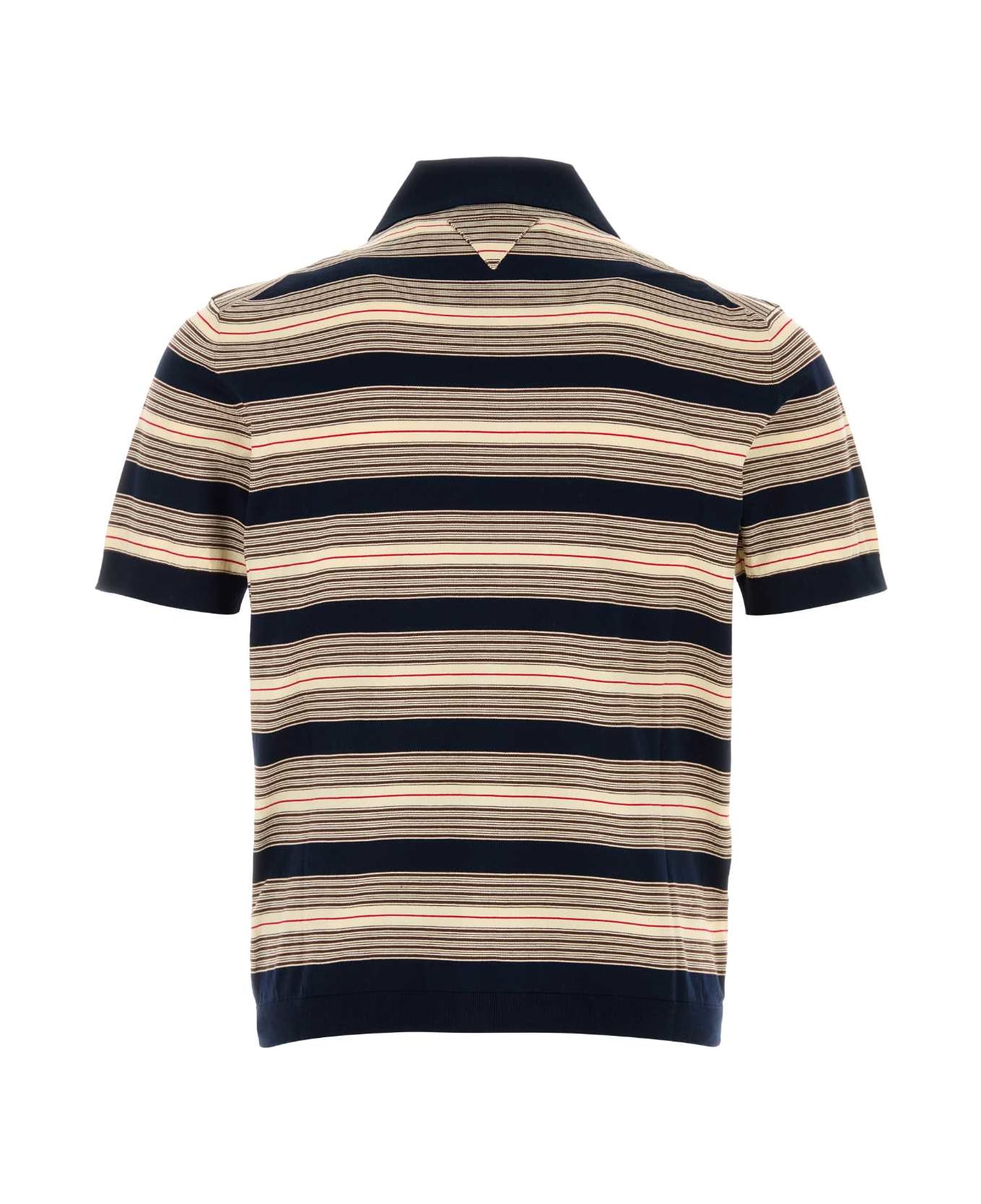 Prada Embroidered Stretch Cotton Blend Polo Shirt - BLU