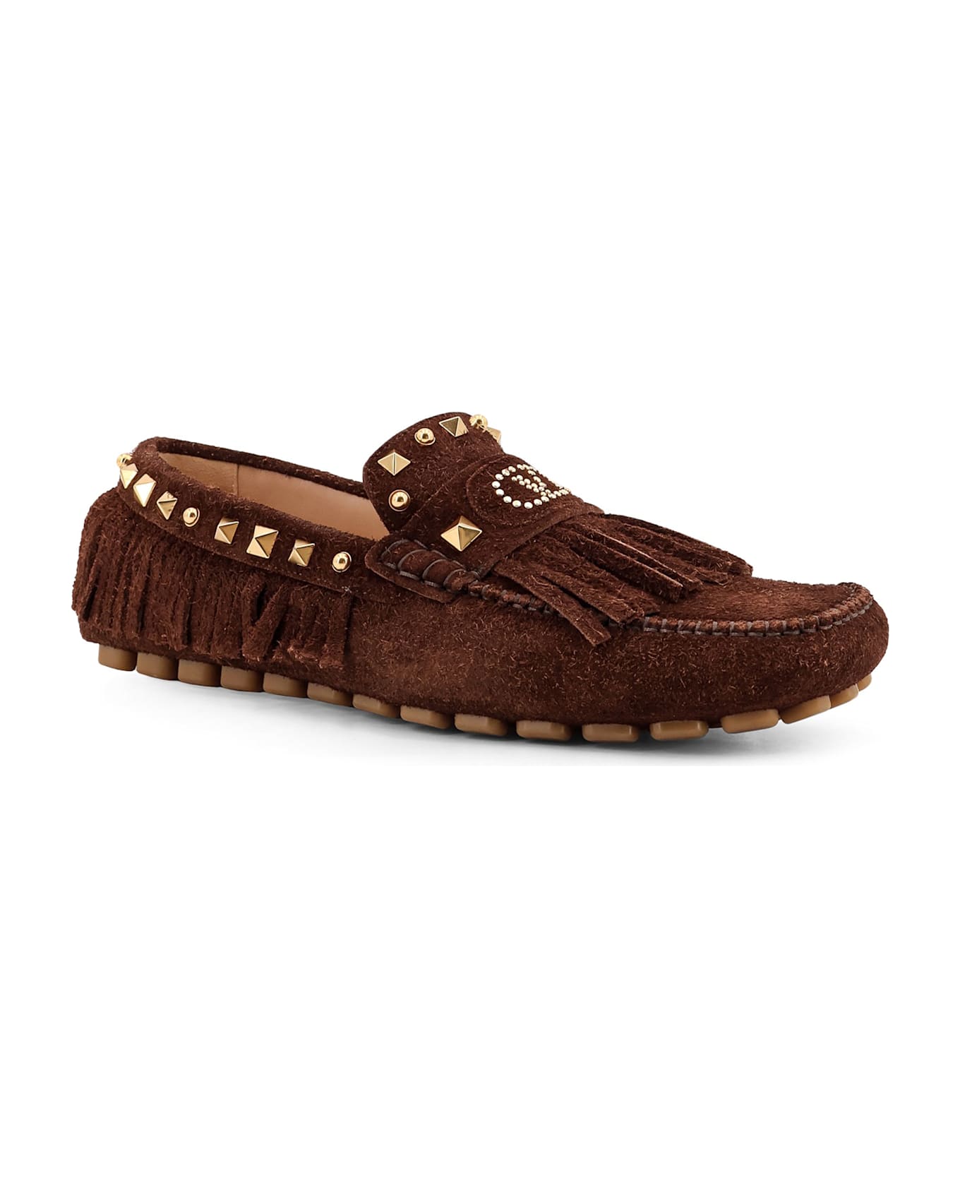 Valentino Garavani Driver Fastaway Suede Loafer With Fringes - Brown