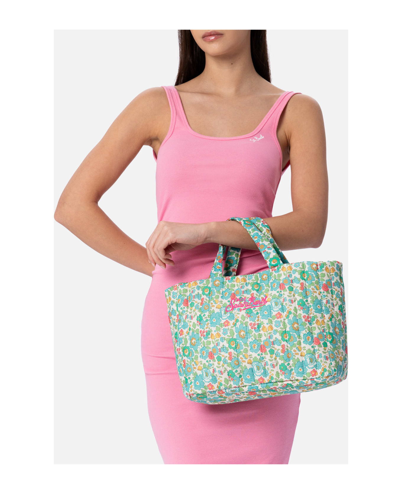 MC2 Saint Barth Betsy Quilted Soft Tote Mid Bag | Made With Liberty Fabric - GREEN