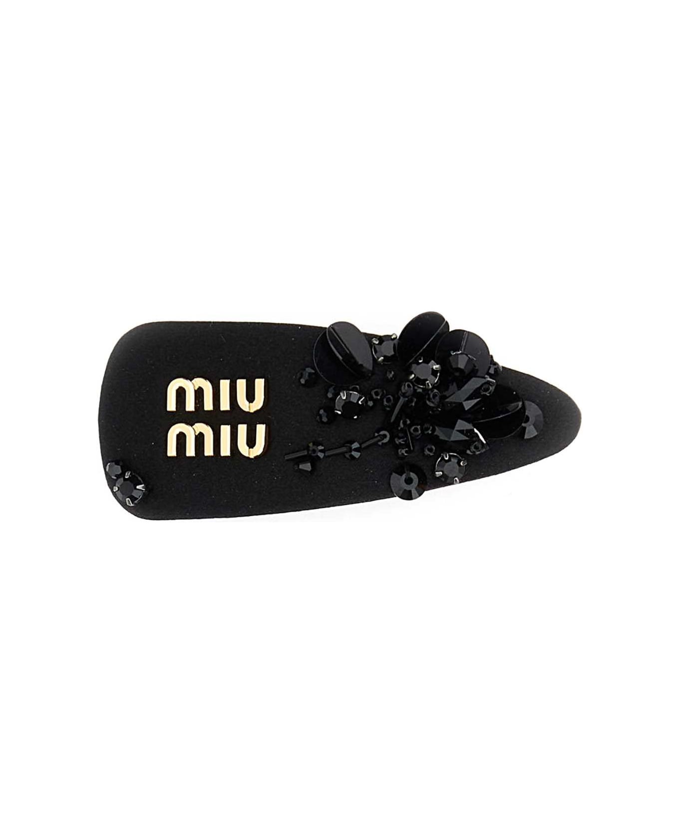Miu Miu Black Satin Hair Clip - NERO