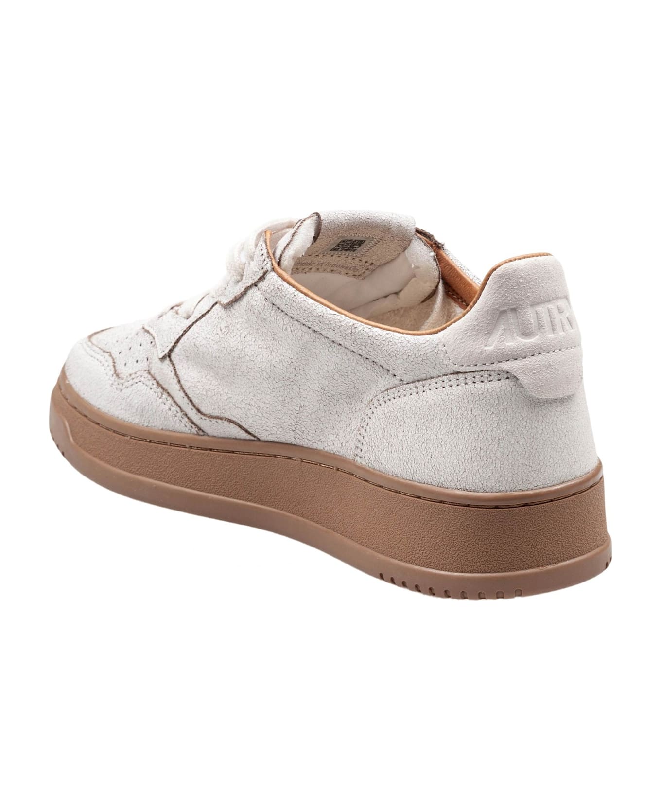 Autry Medalist Sneakers In Leather With Craquele' Effect White Color - White/Tobacco