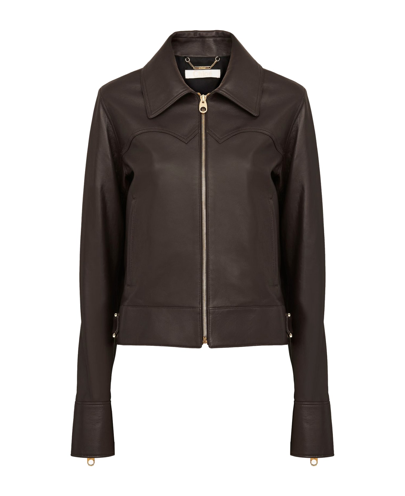 Chloé Jacket With Wide Collar In Leather - KOHL BROWN