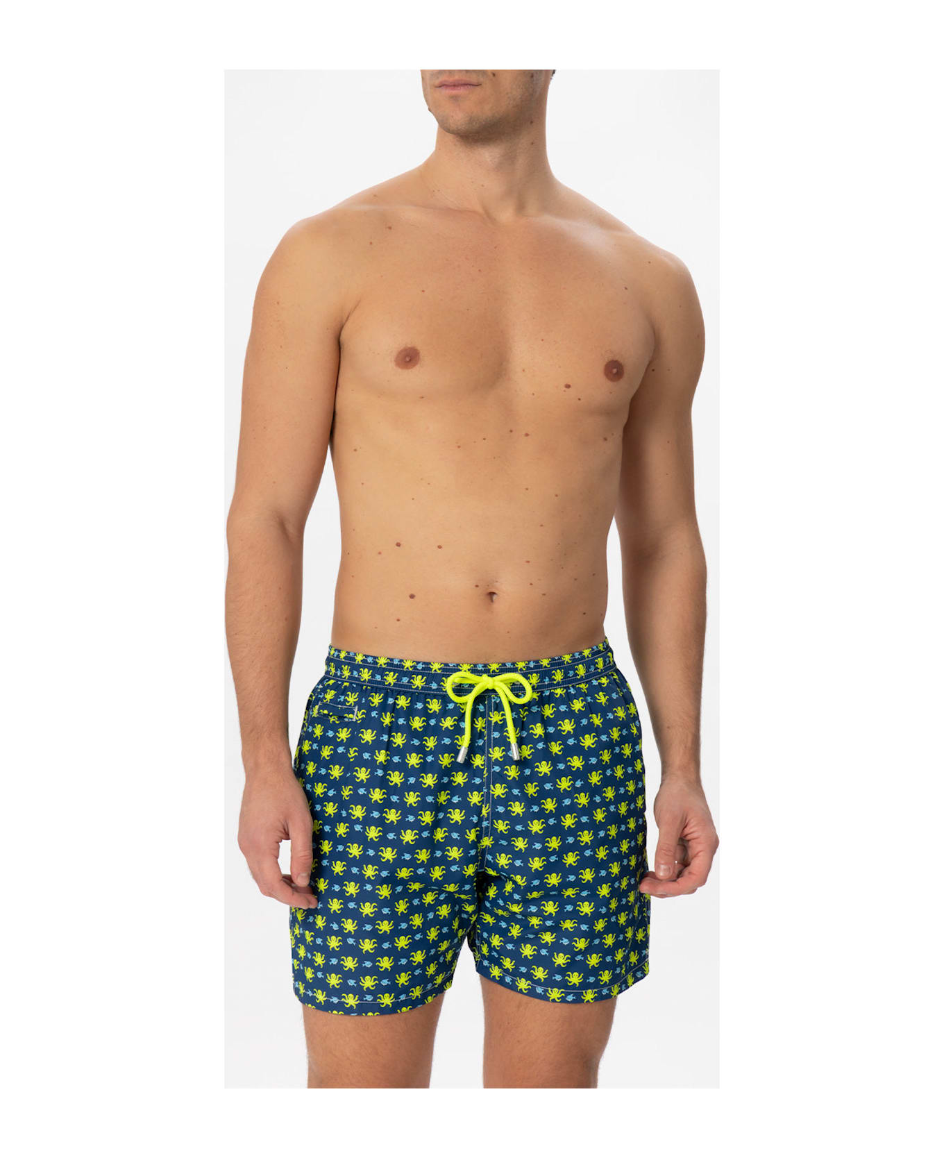 MC2 Saint Barth Man Light Fabric Swim Shorts With Fish And Octopus Print - BLUE